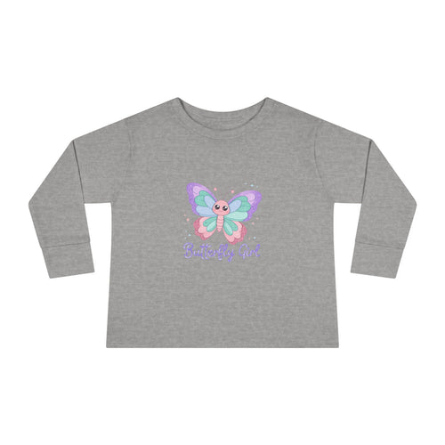 Butterfly Girl Toddler Long Sleeve Tee – Pastel Butterfly Graphic for Little Girls
