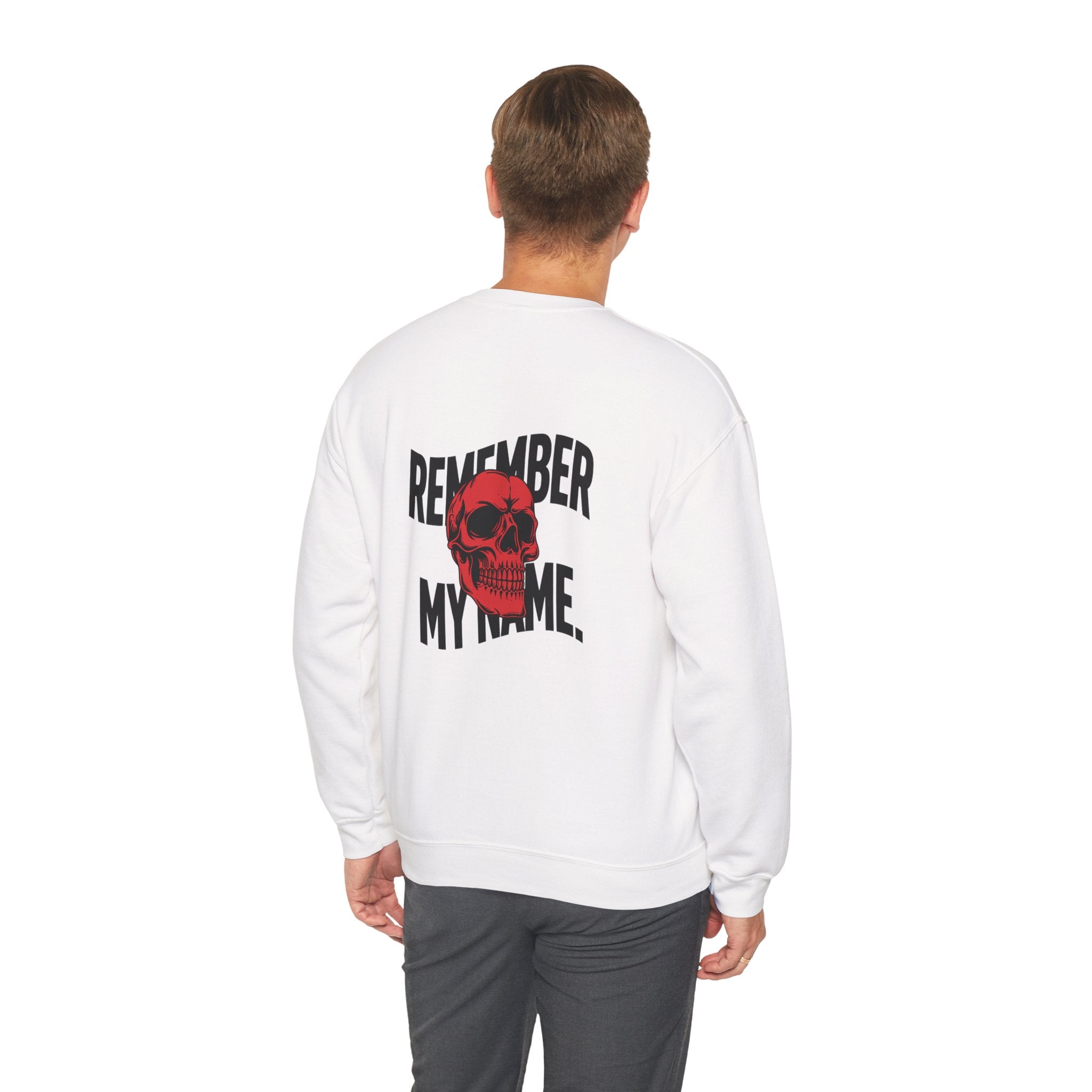 Remember My Name Crewneck Sweatshirt – Red Skull Graphic