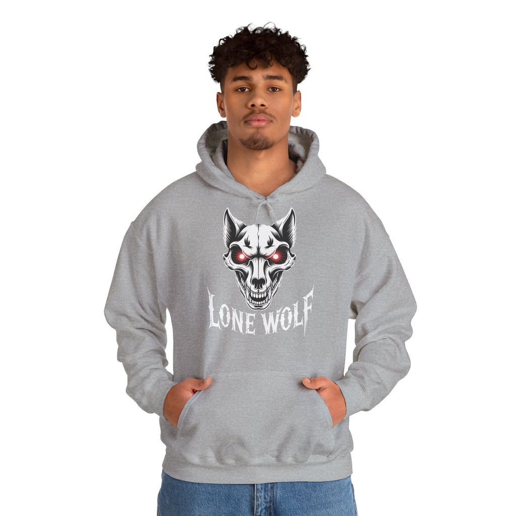 Lone Wolf Hooded Sweatshirt - Gothic Wolf Skull Hoodie with Red Eyes