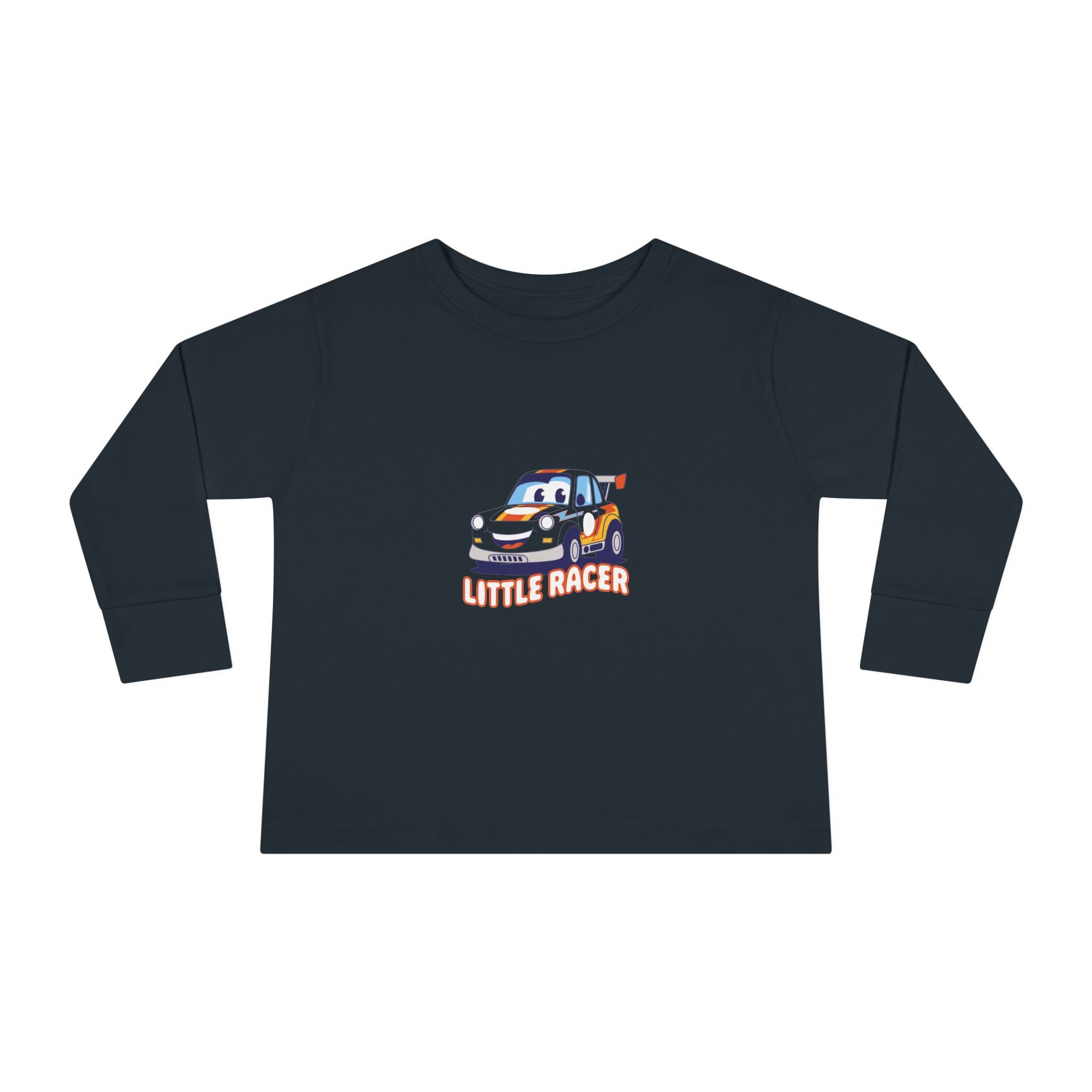Toddler Long Sleeve Tee - Cute Cartoon Race Car “Lil’ Racer” Kids Shirt