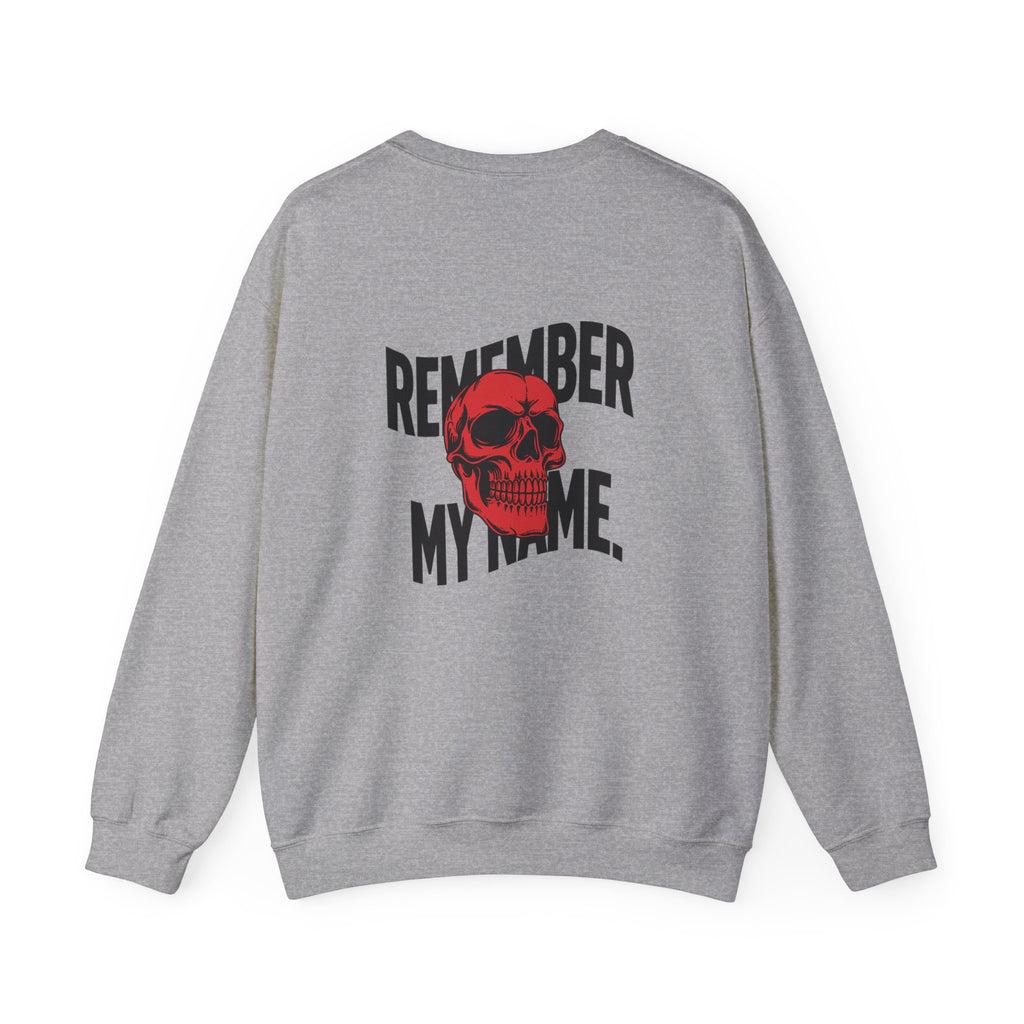 Remember My Name Crewneck Sweatshirt – Red Skull Graphic