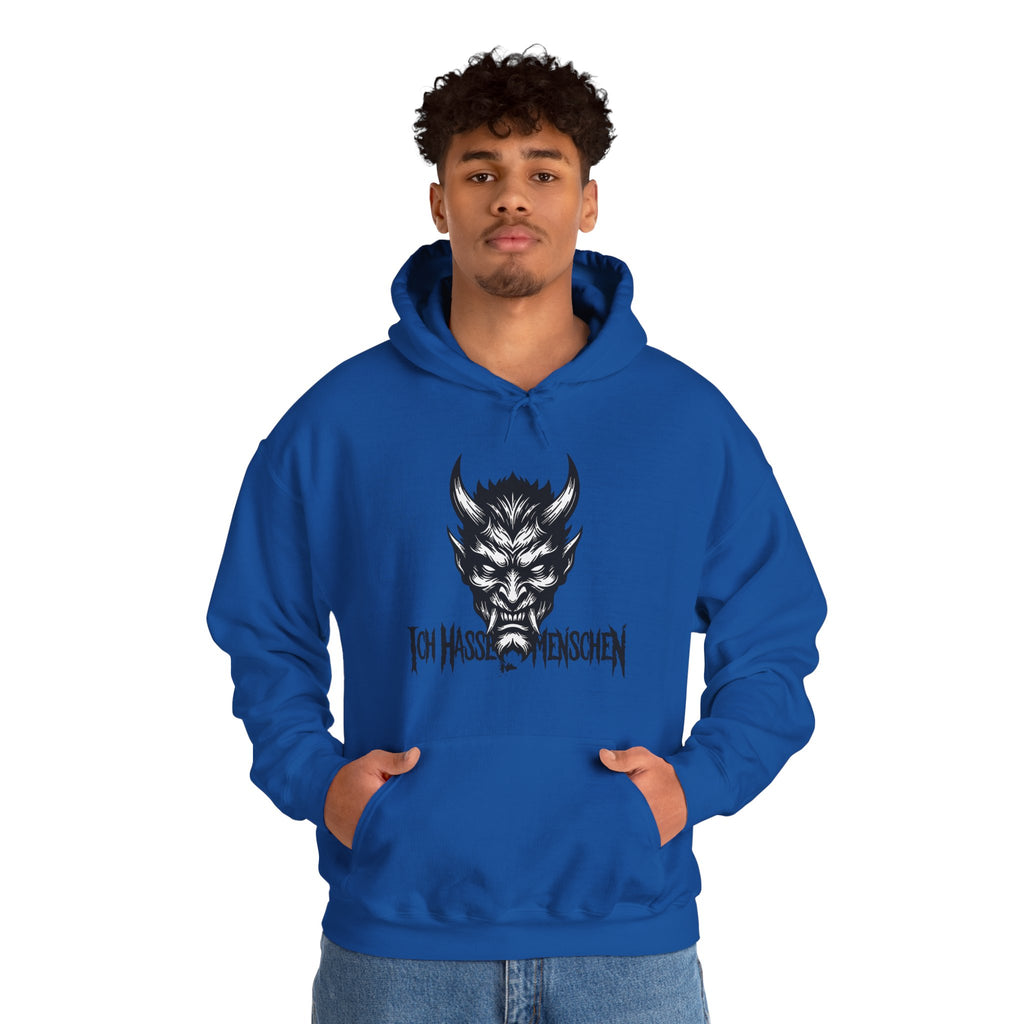 Devil Face Hoodie with 'Ich Hasse Menschen' Gothic Graphic