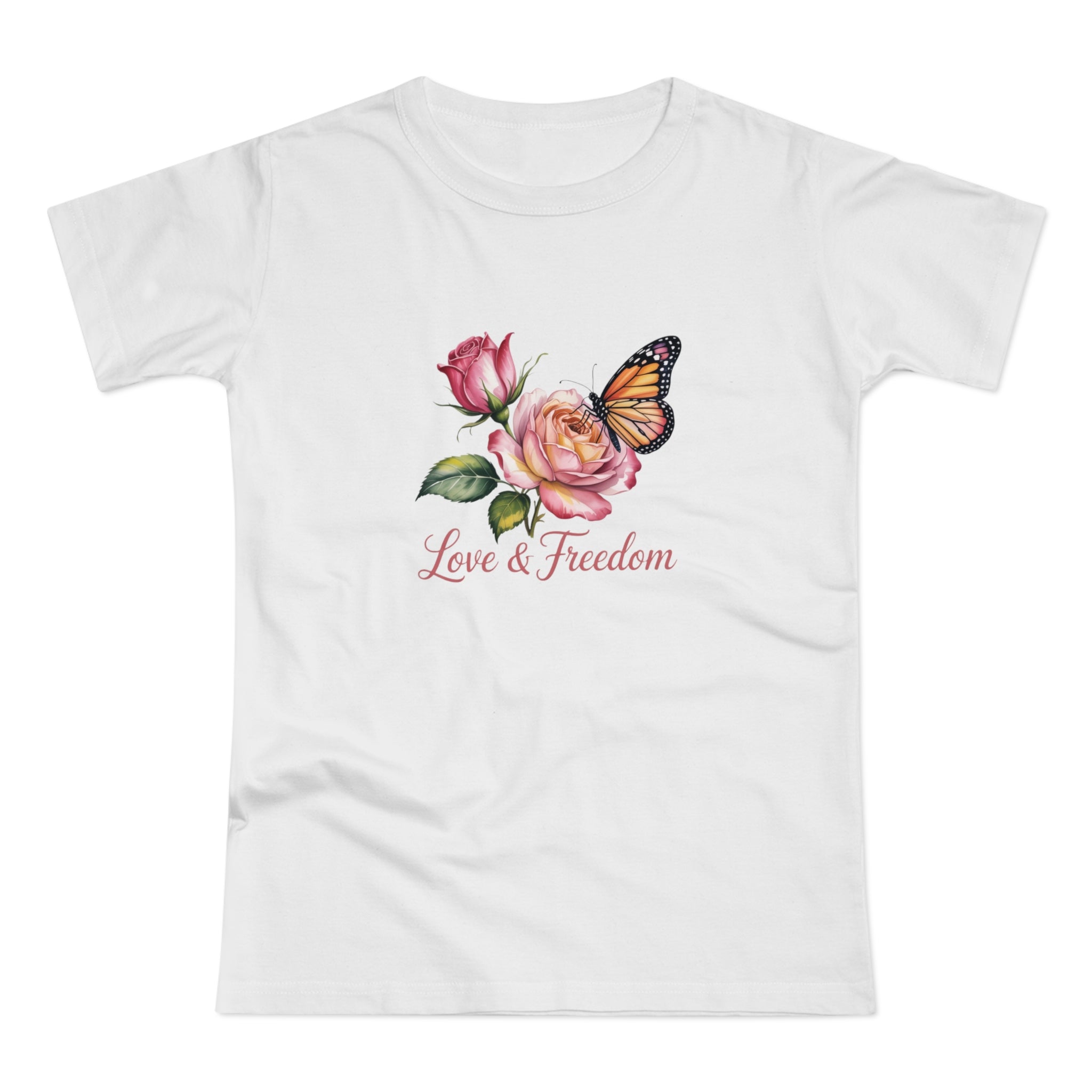 Love & Freedom Floral T-Shirt — Butterfly Rose Women's Tee