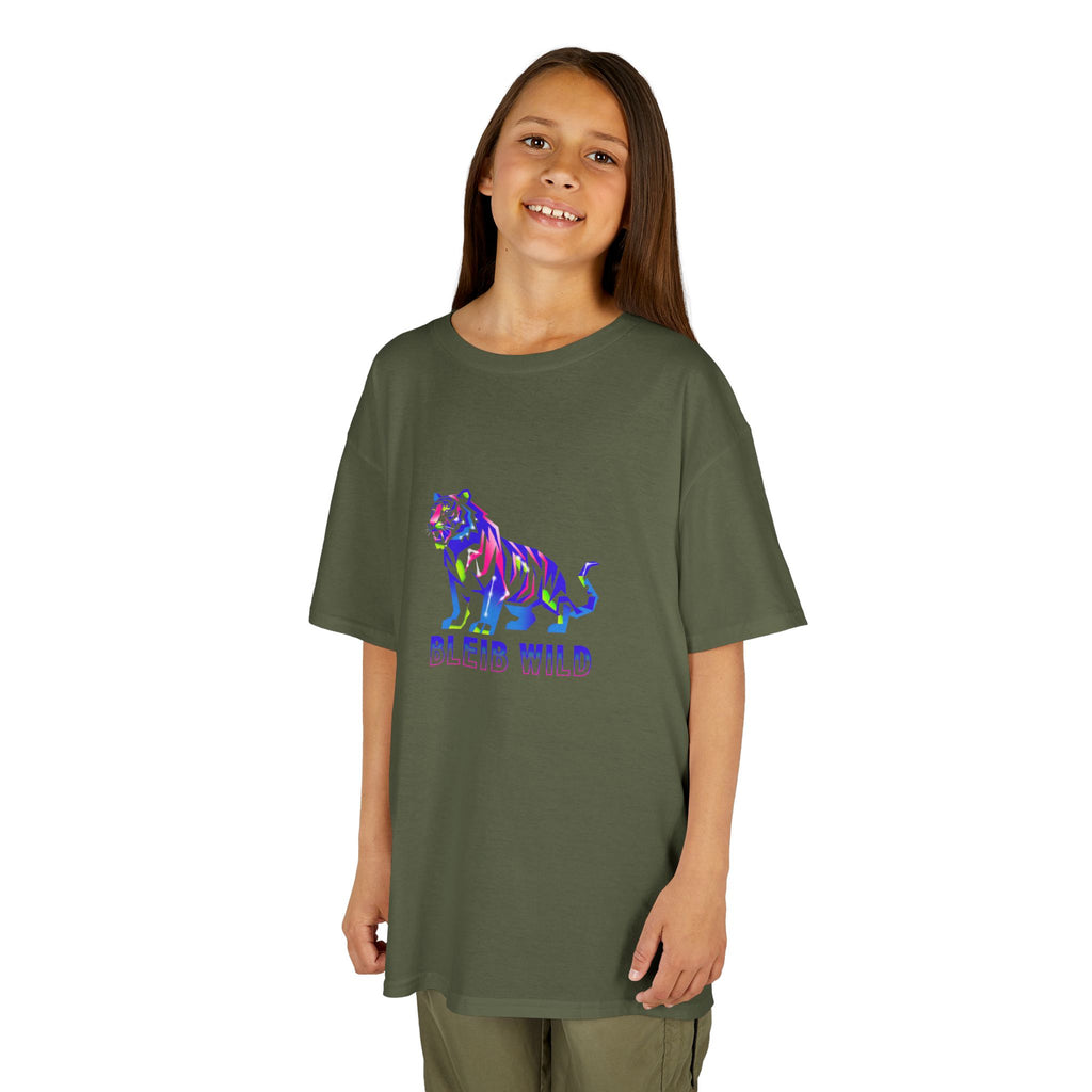 Ýouth Kids Tee — Colorful Tiger "Bleed Wild" Graphic