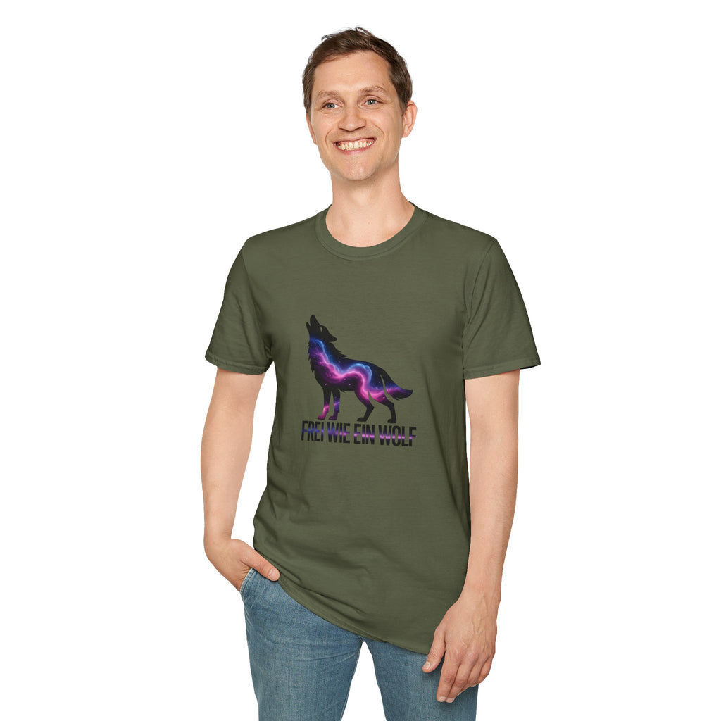 Wolf T-Shirt — 'Frei wie ein Wolf' Galaxy Silhouette Tee