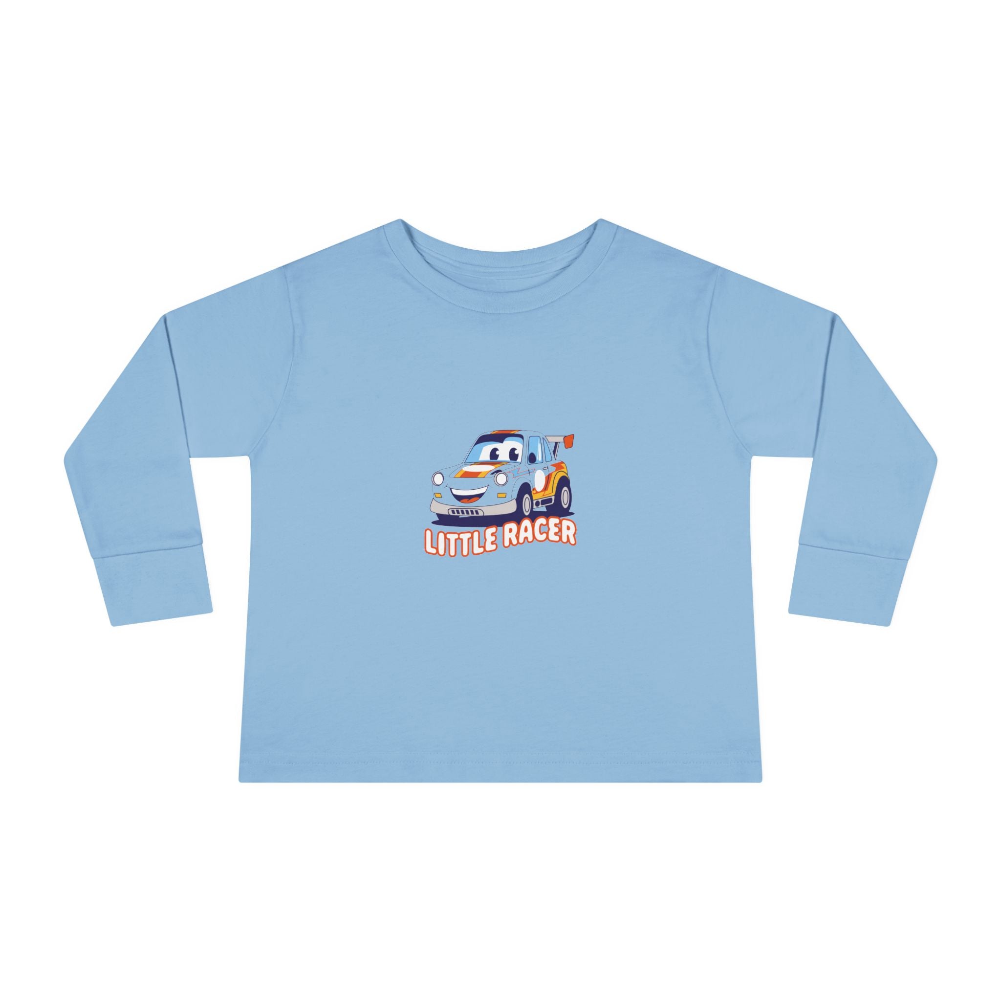 Toddler Long Sleeve Tee - Cute Cartoon Race Car “Lil’ Racer” Kids Shirt