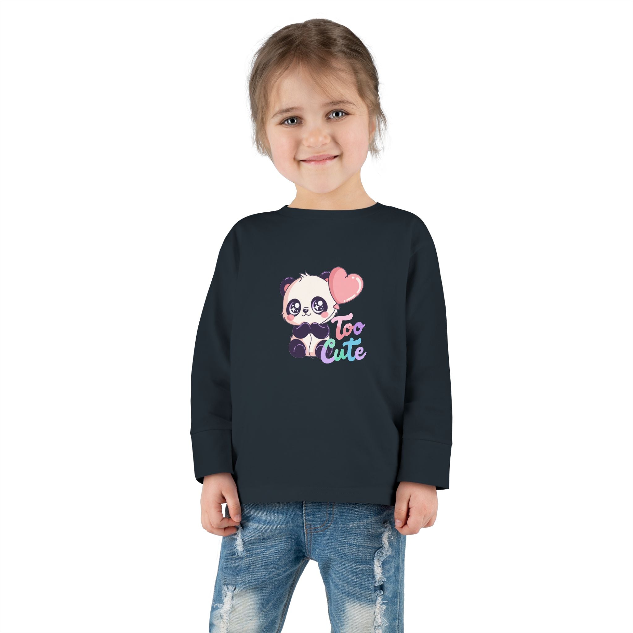 Toddler Tee — "Too Cute" Panda Heart Long-Sleeve