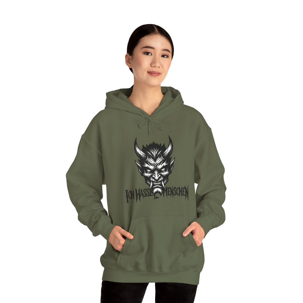 Devil Face Hoodie with 'Ich Hasse Menschen' Gothic Graphic