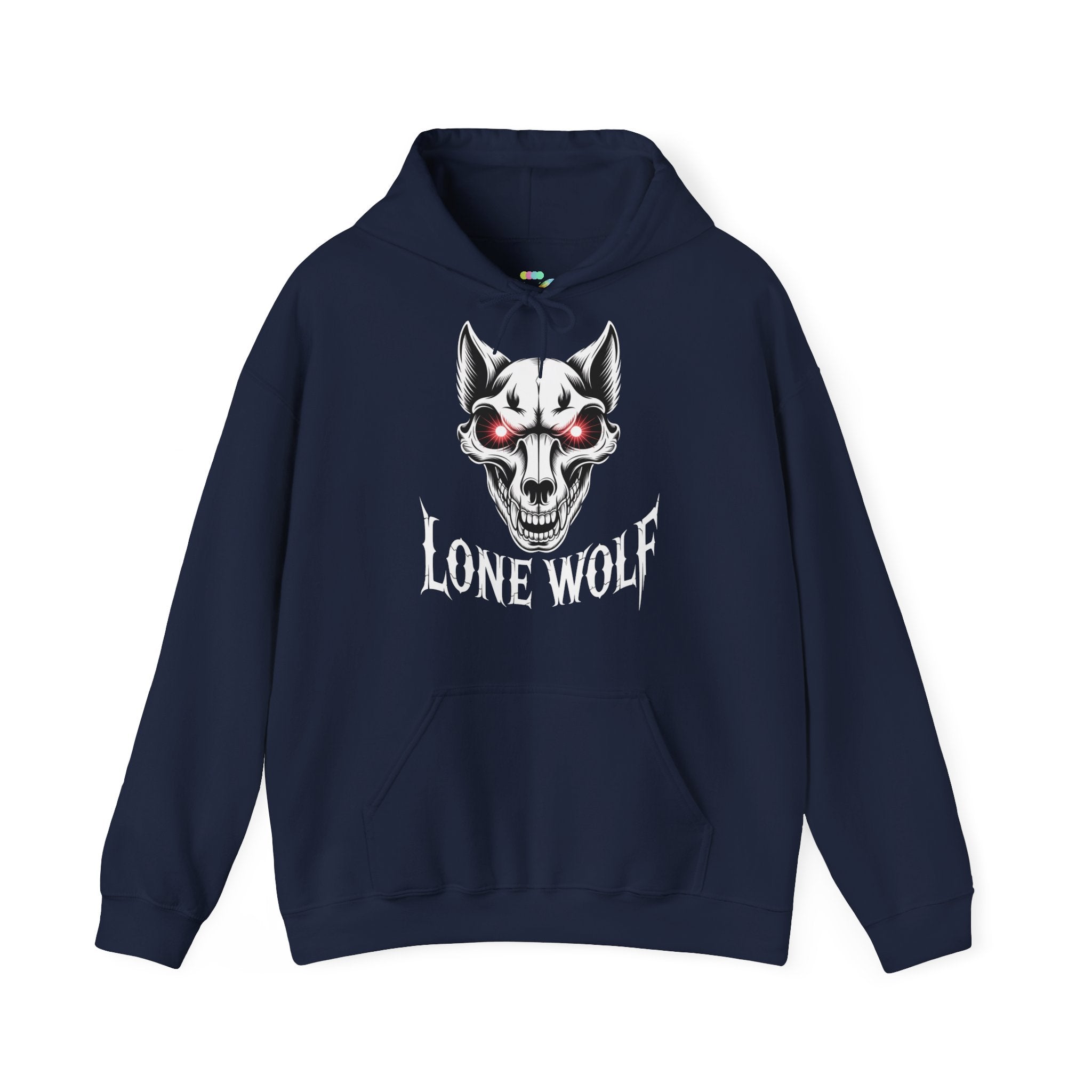 Lone Wolf Hooded Sweatshirt - Gothic Wolf Skull Hoodie with Red Eyes