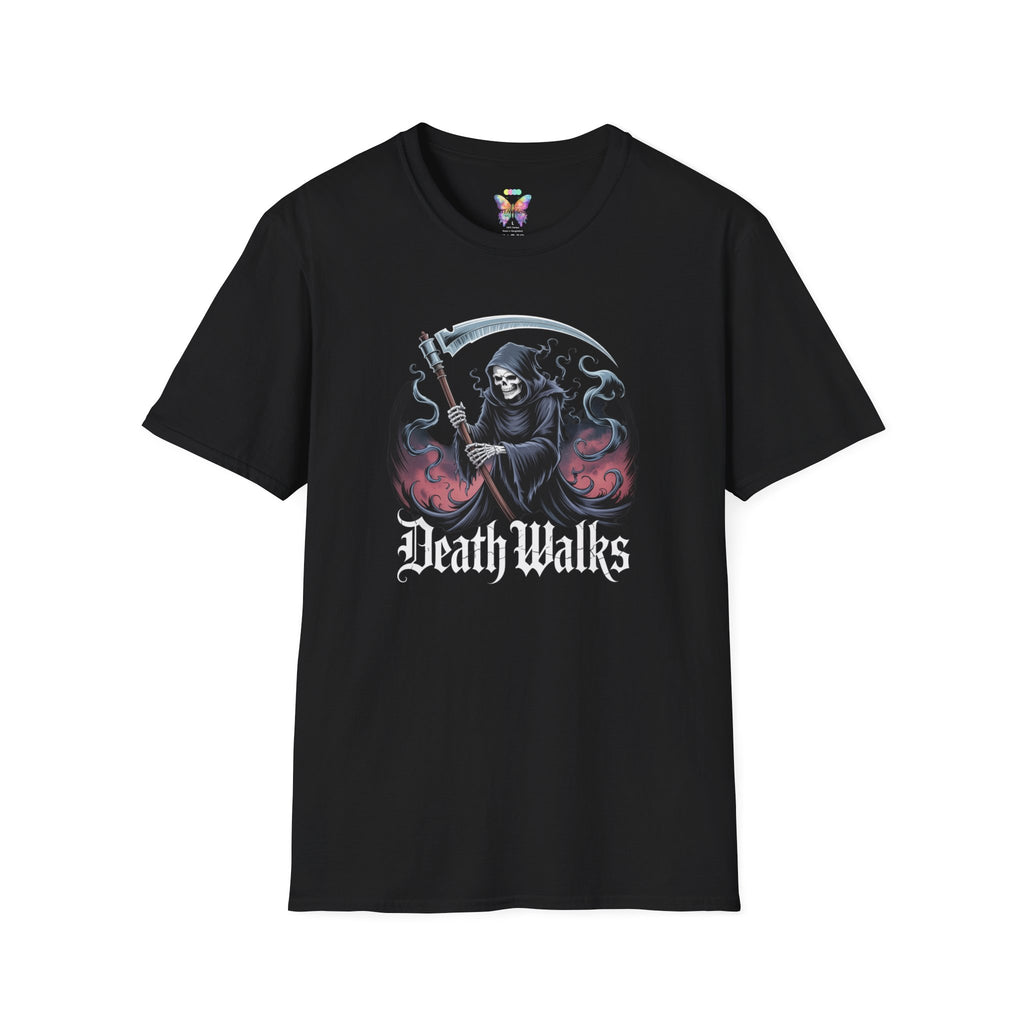 Death Walks Grim Reaper T-Shirt — Gothic Skull Scythe Graphic Tee