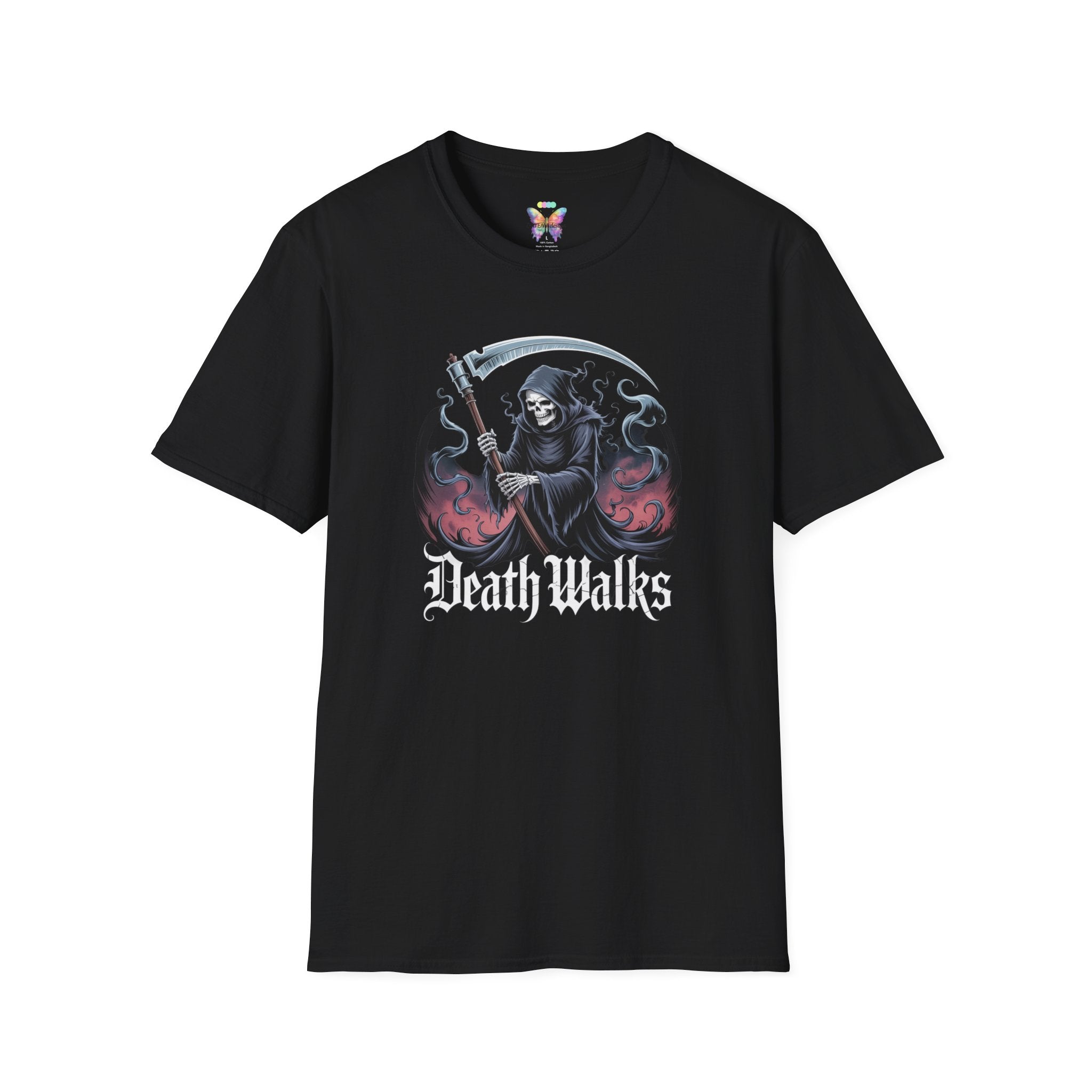 Death Walks Grim Reaper T-Shirt — Gothic Skull Scythe Graphic Tee