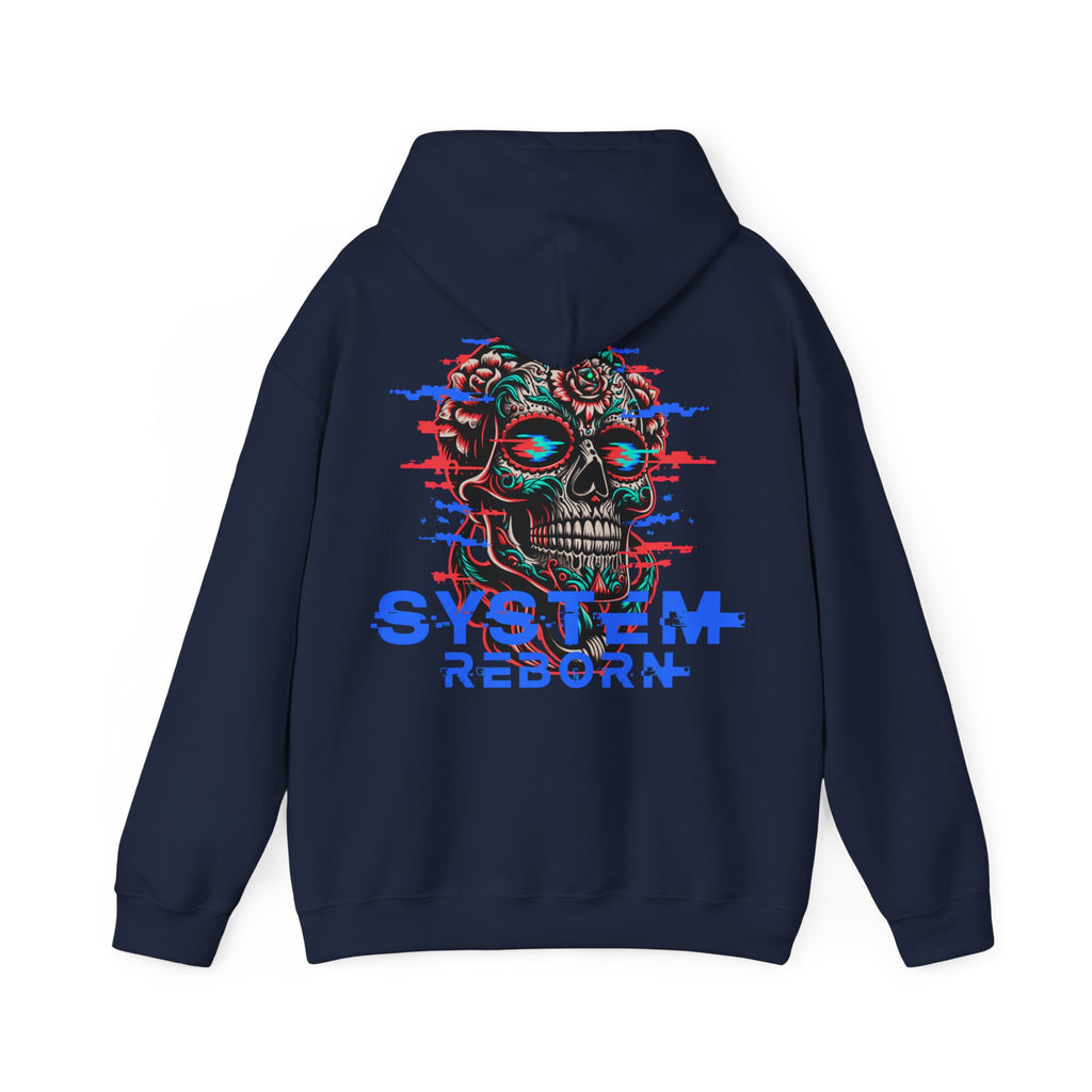 System Reborn Skull Hoodie — Cyberpunk Glitch Graphic Sweatshirt