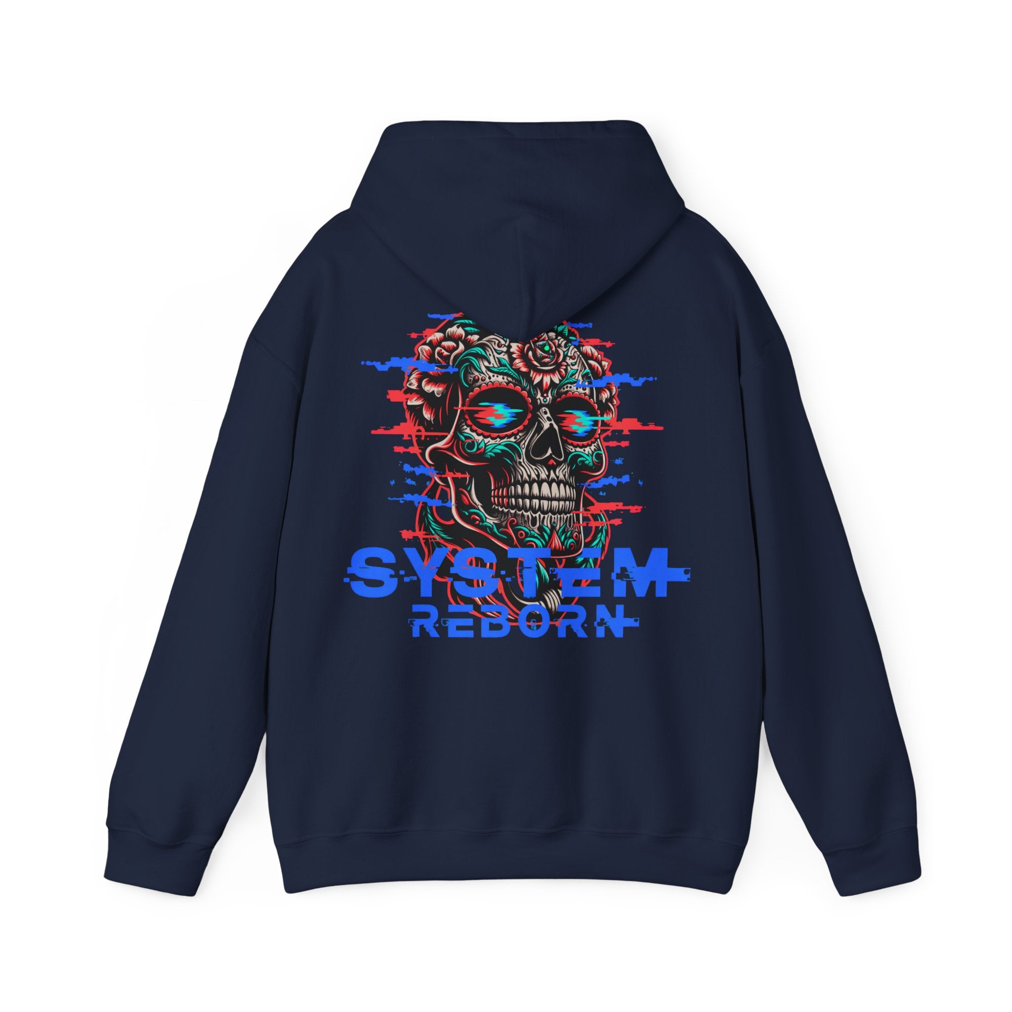 System Reborn Skull Hoodie — Cyberpunk Glitch Graphic Sweatshirt