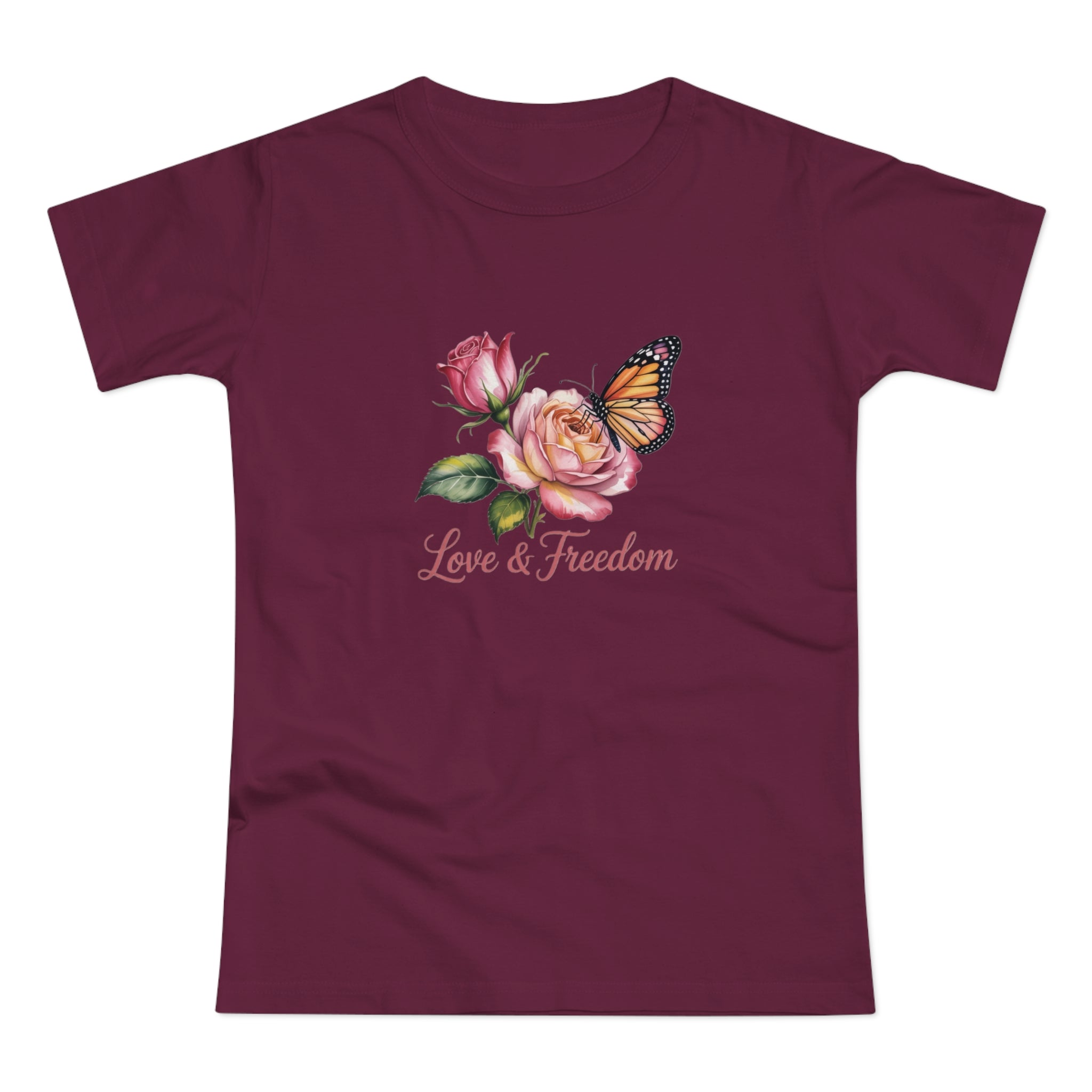 Love & Freedom Floral T-Shirt — Butterfly Rose Women's Tee