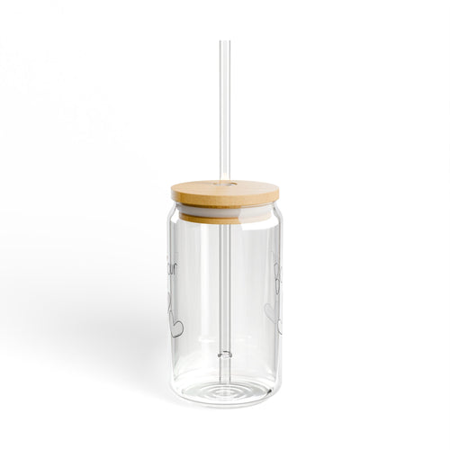 Bonjour Hearts Sipper Glass — 16oz Bamboo Lid Straw Tumbler