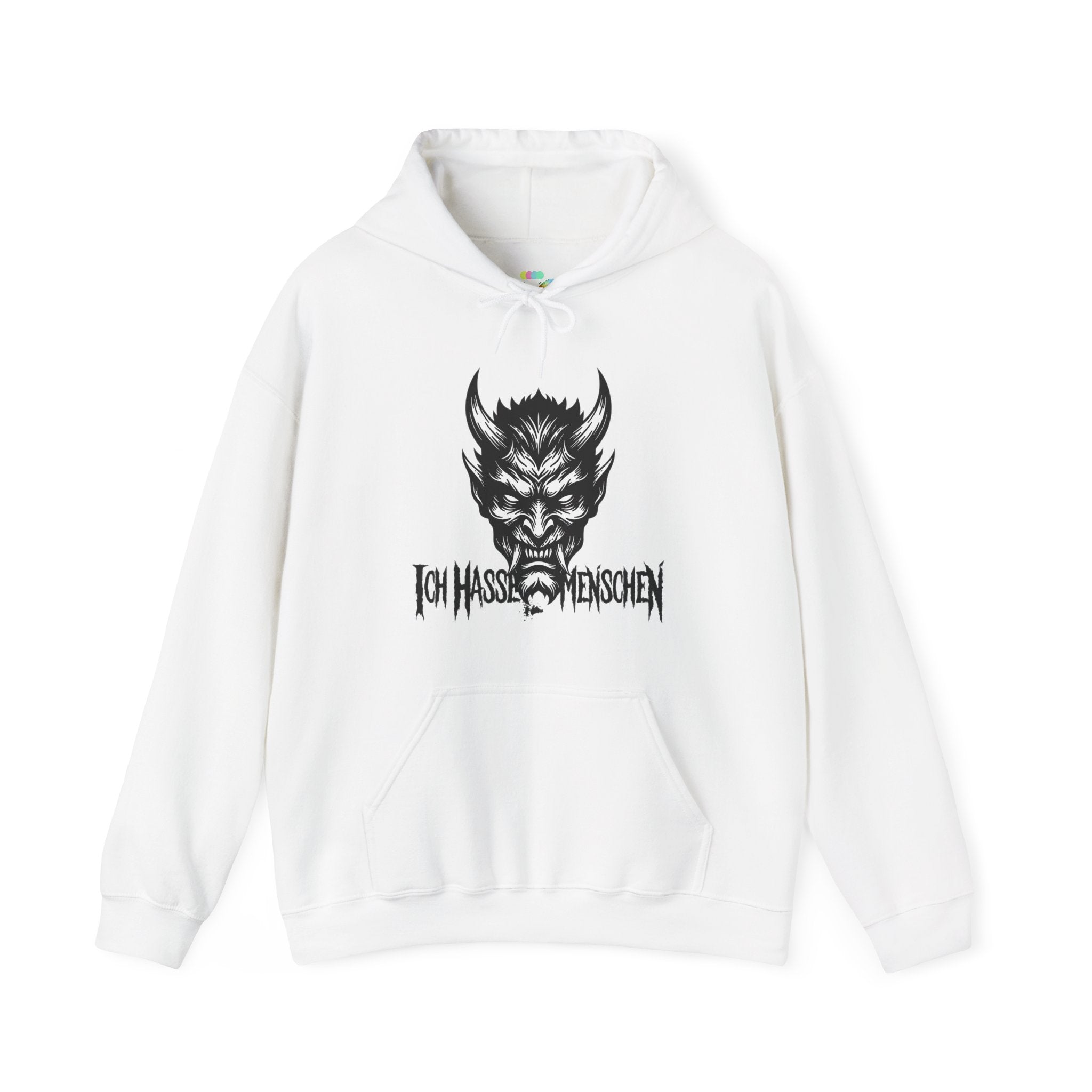 Devil Face Hoodie with 'Ich Hasse Menschen' Gothic Graphic