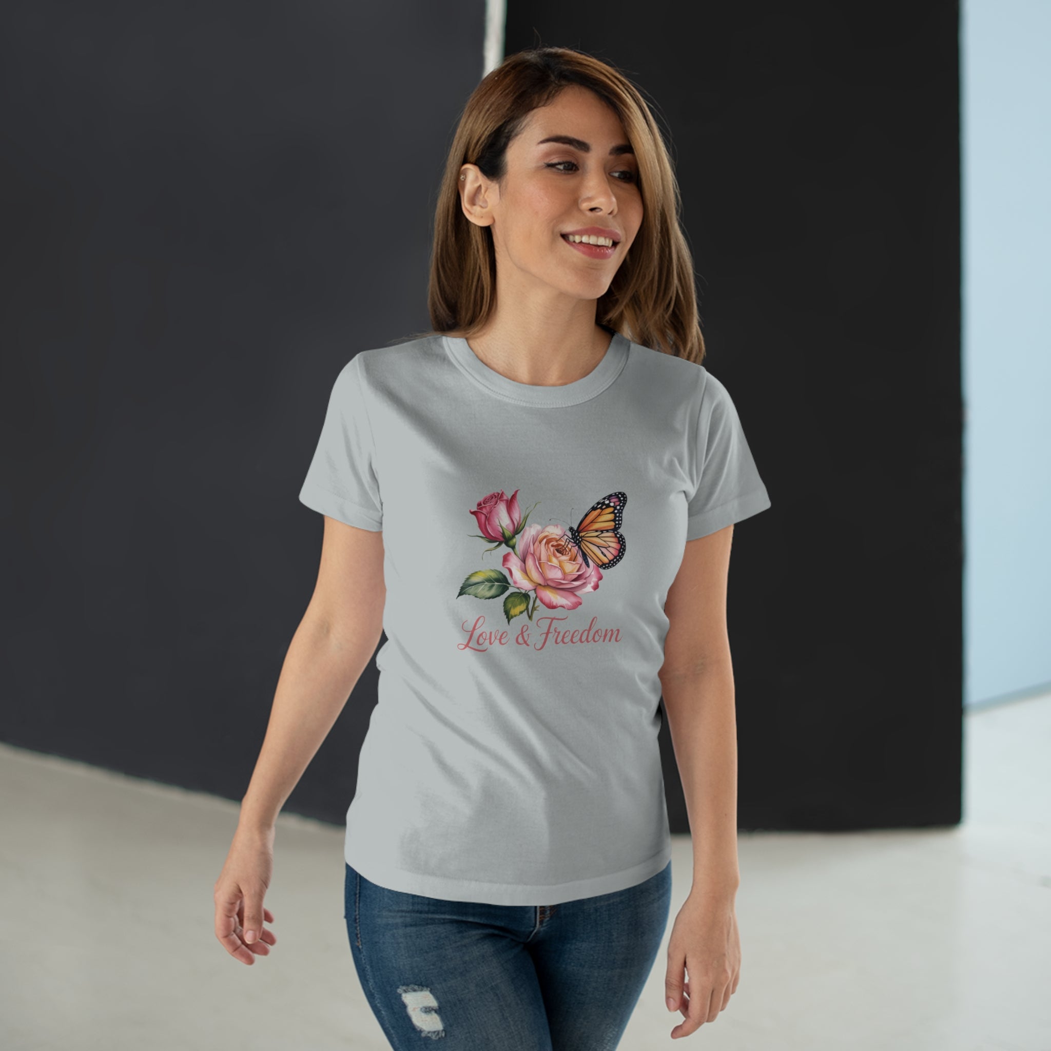 Love & Freedom Floral T-Shirt — Butterfly Rose Women's Tee