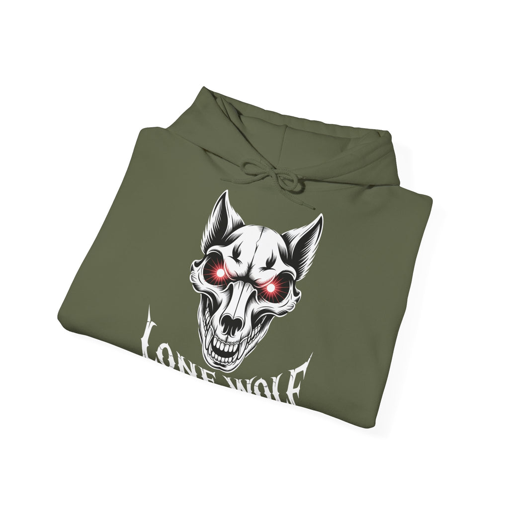 Lone Wolf Hooded Sweatshirt - Gothic Wolf Skull Hoodie with Red Eyes