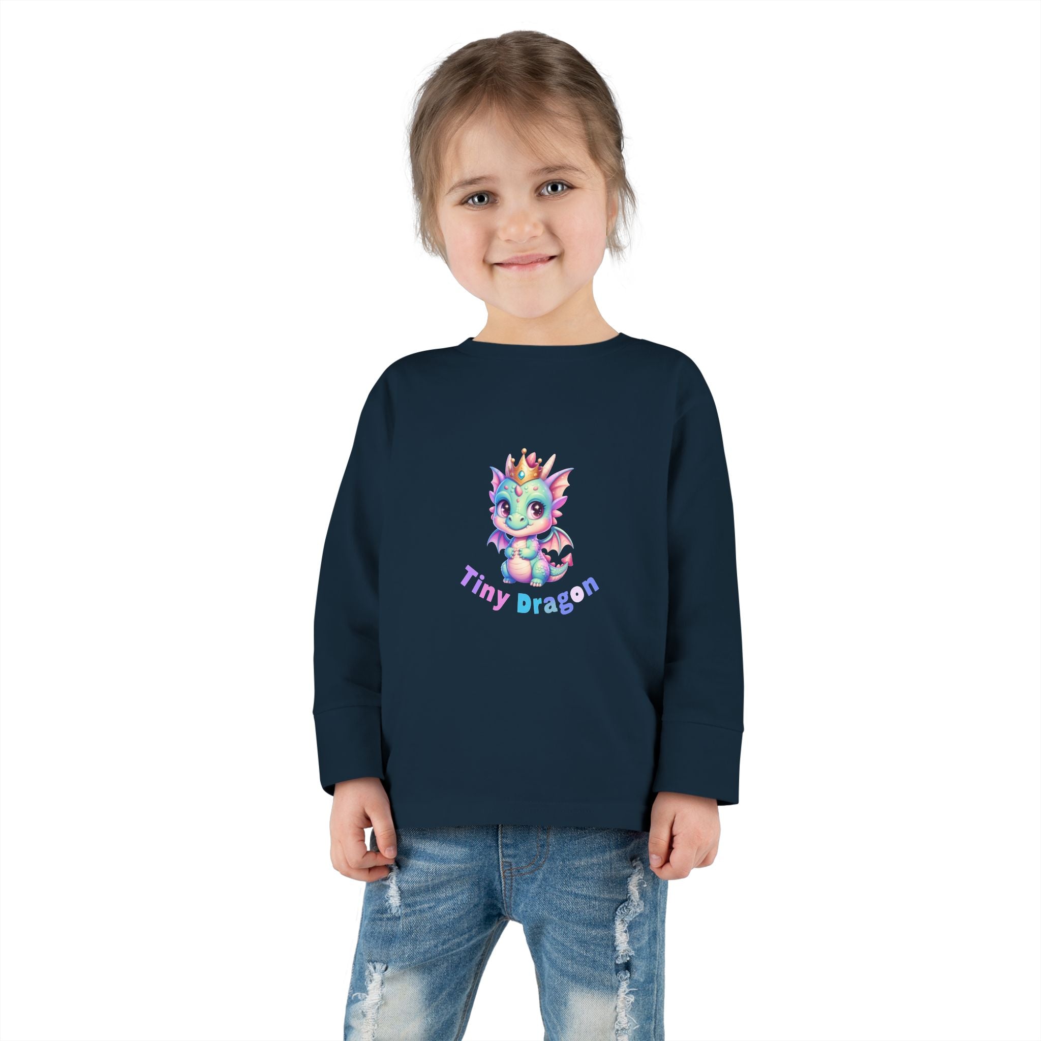 Toddler Long Sleeve Tee - "Tiny Dragon" Cute Pastel Baby Dragon Graphic