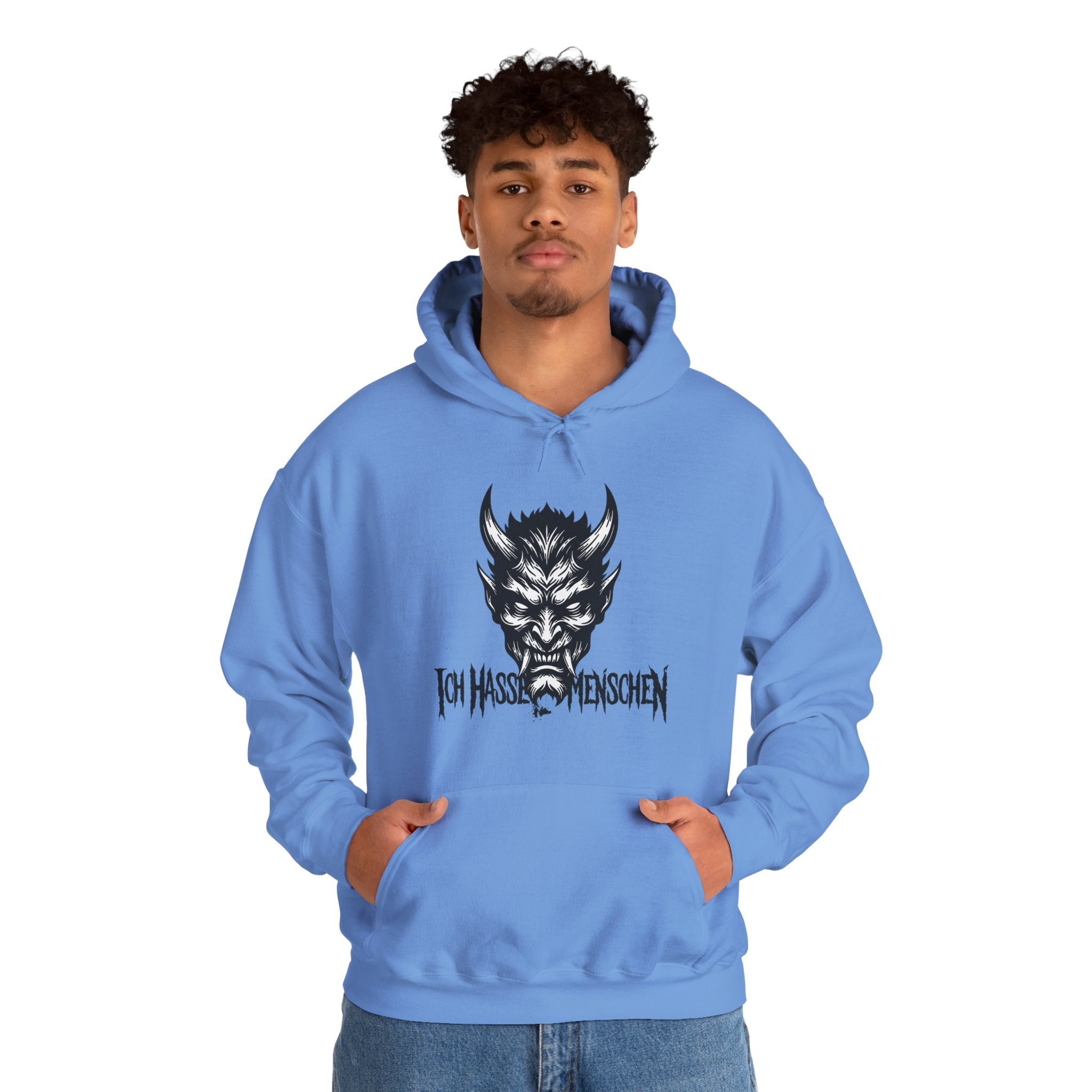 Devil Face Hoodie with 'Ich Hasse Menschen' Gothic Graphic