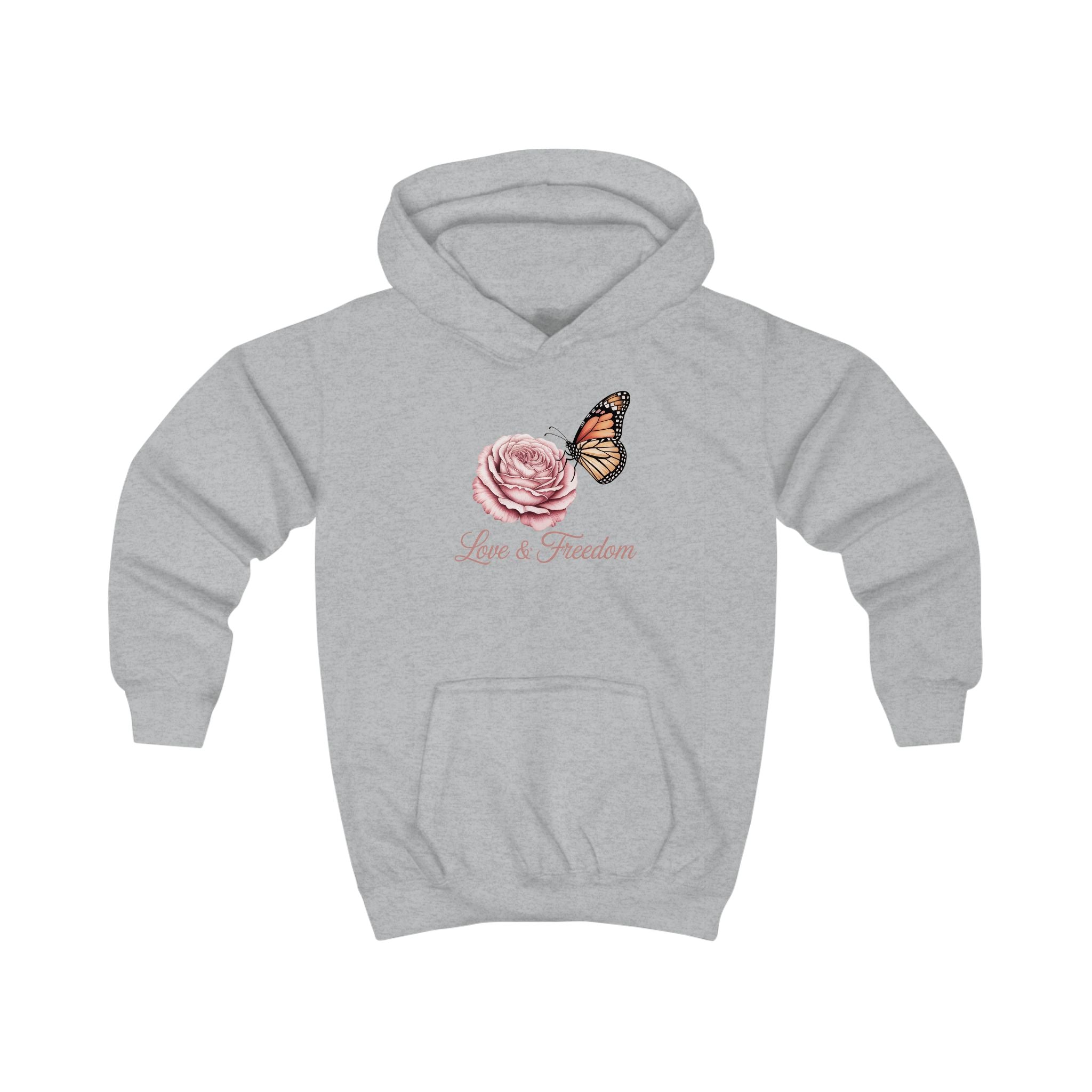 Kids Hoodie — 'Love & Freedom' Rose and Butterfly