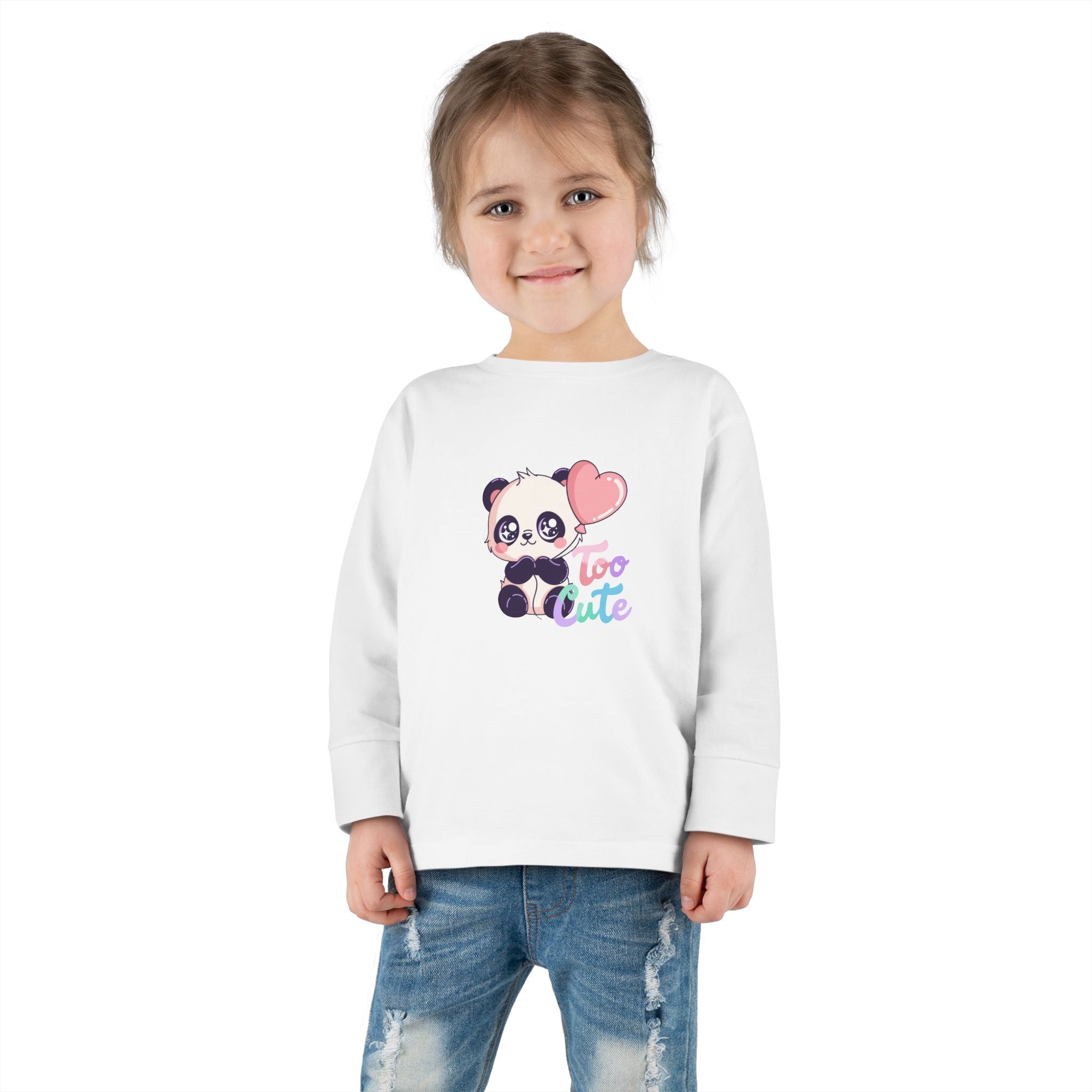 Toddler Tee — "Too Cute" Panda Heart Long-Sleeve