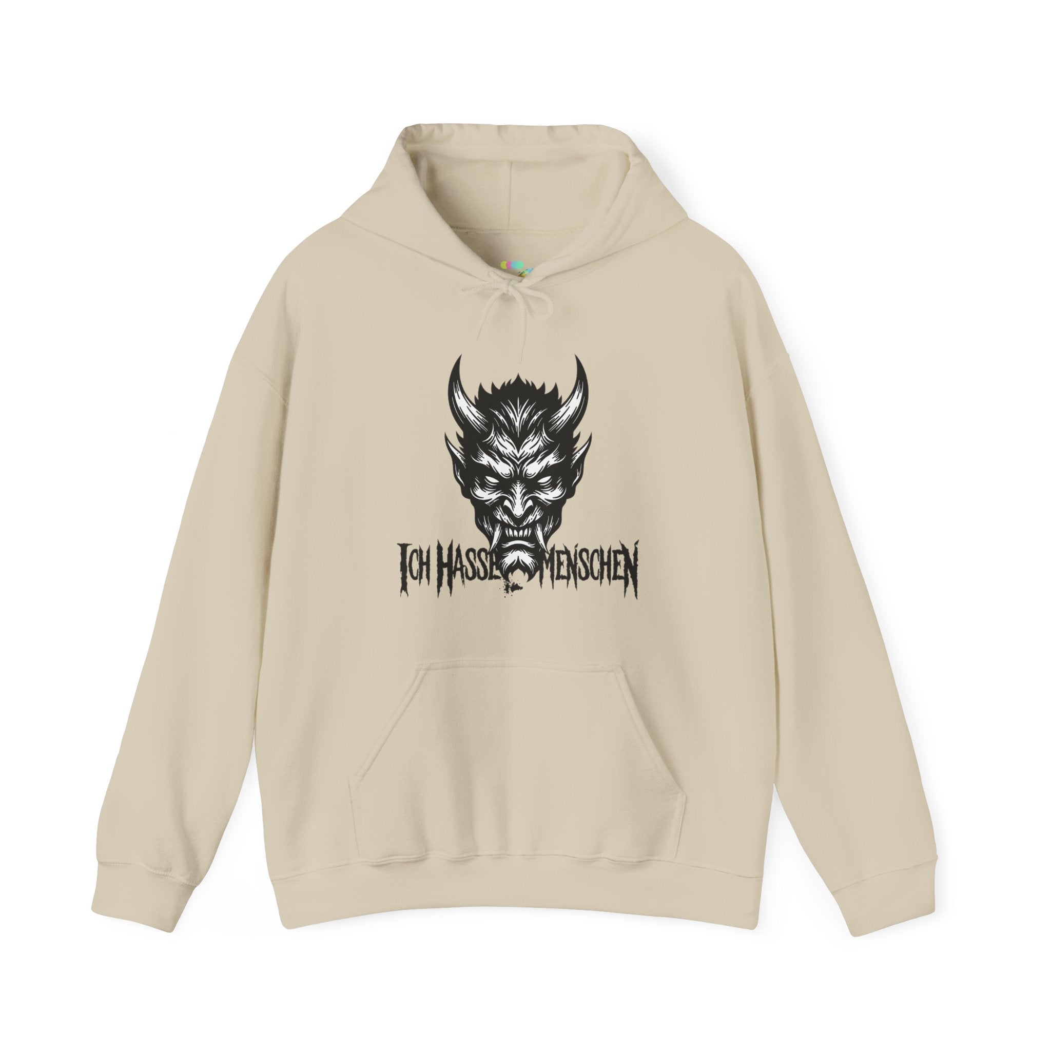 Devil Face Hoodie with 'Ich Hasse Menschen' Gothic Graphic