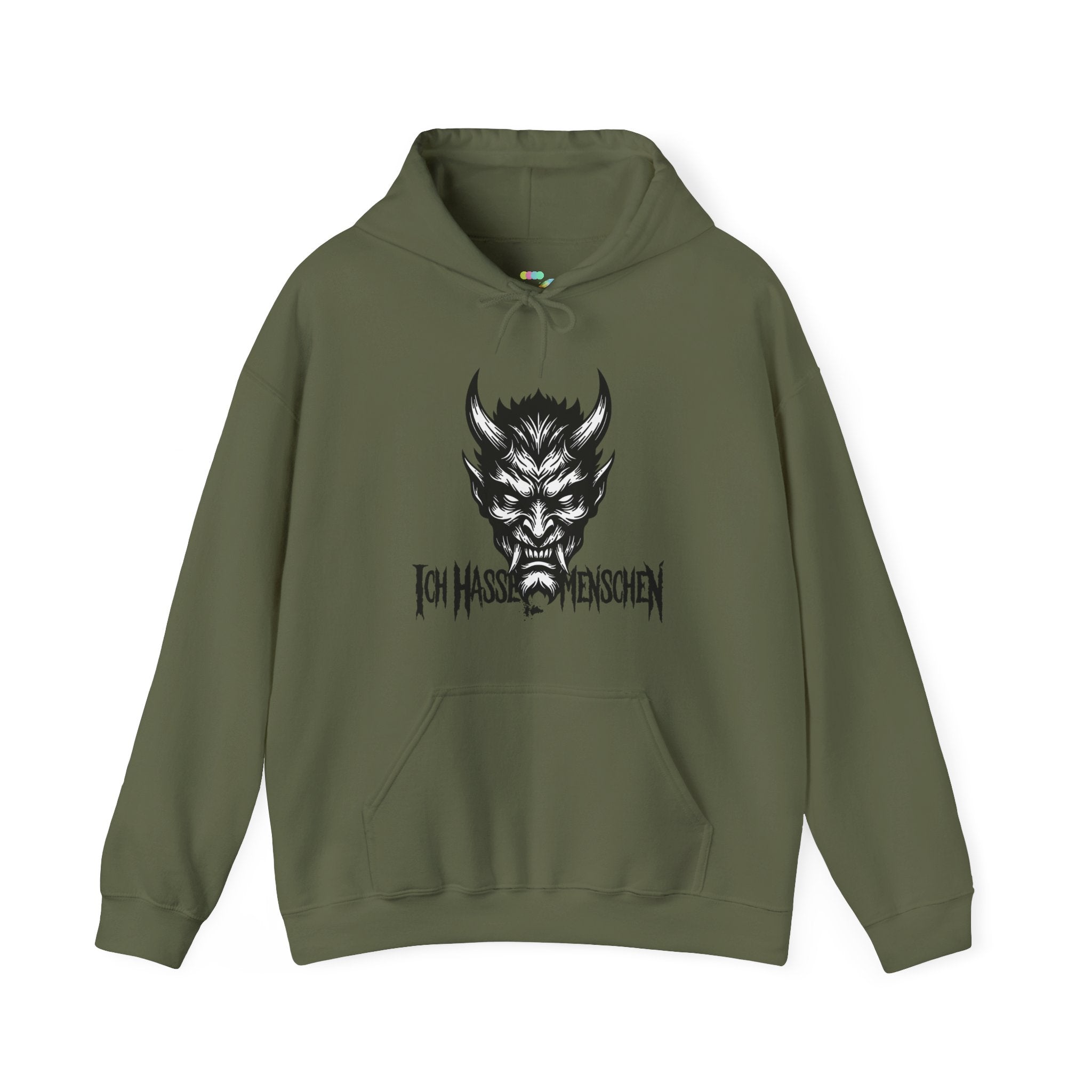 Devil Face Hoodie with 'Ich Hasse Menschen' Gothic Graphic