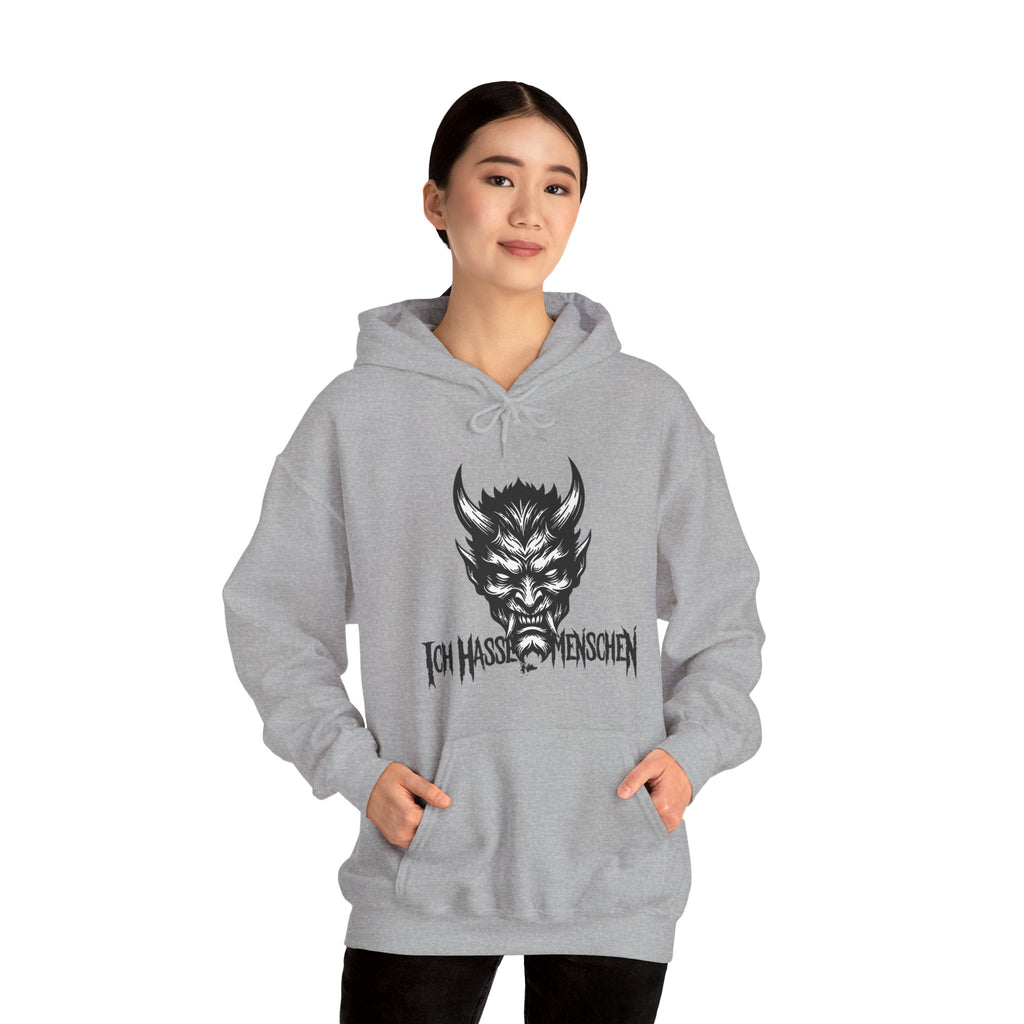 Devil Face Hoodie with 'Ich Hasse Menschen' Gothic Graphic