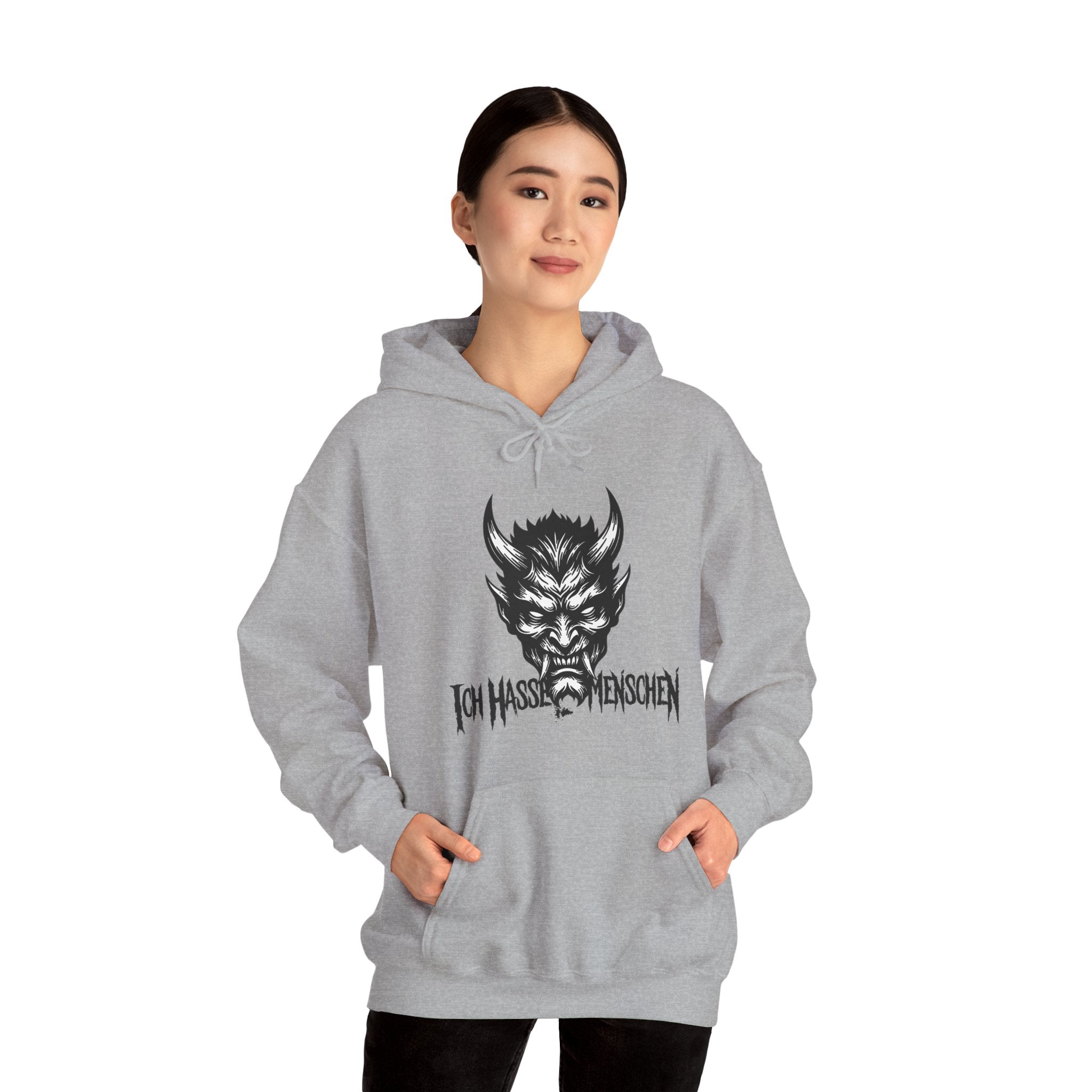 Devil Face Hoodie with 'Ich Hasse Menschen' Gothic Graphic