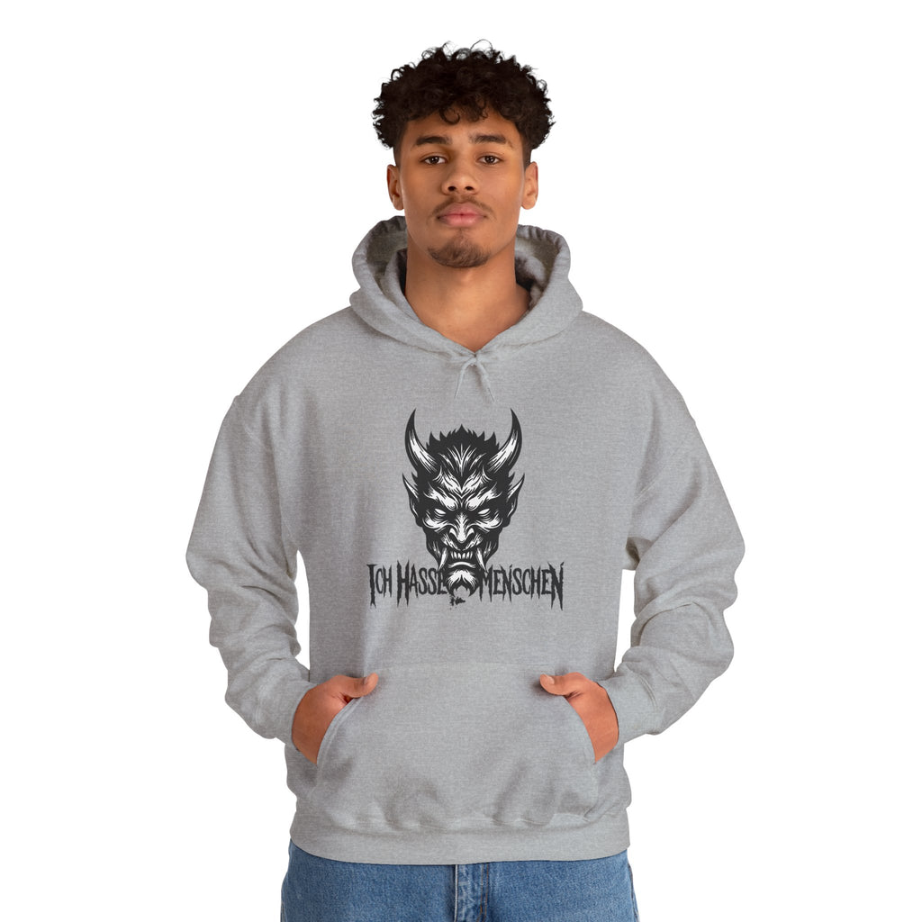 Devil Face Hoodie with 'Ich Hasse Menschen' Gothic Graphic