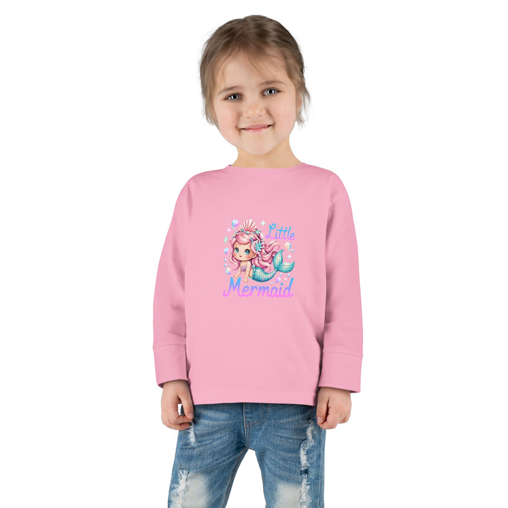 Little Mermaid Toddler Long Sleeve Tee — Cute Pink Mermaid Graphic