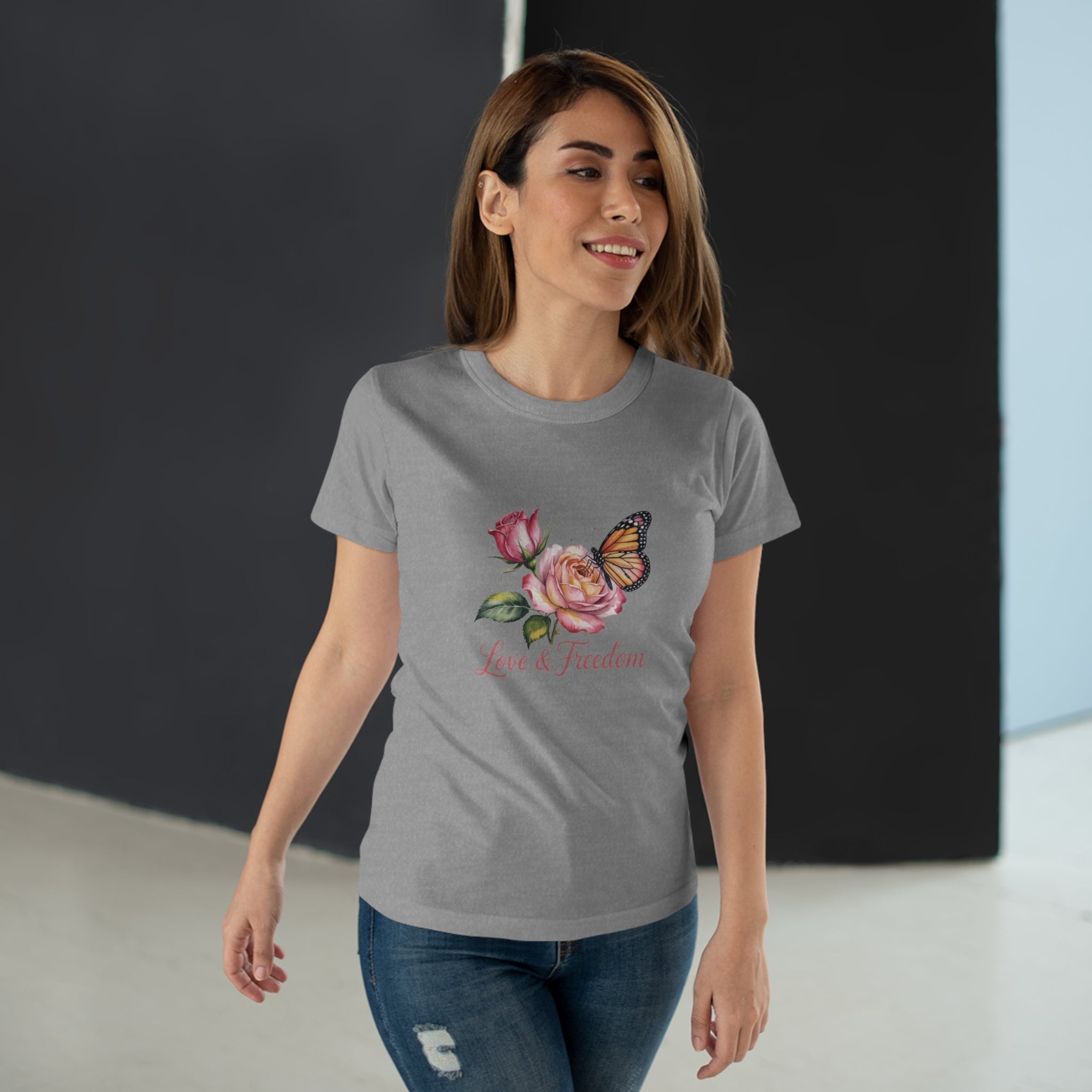 Love & Freedom Floral T-Shirt — Butterfly Rose Women's Tee