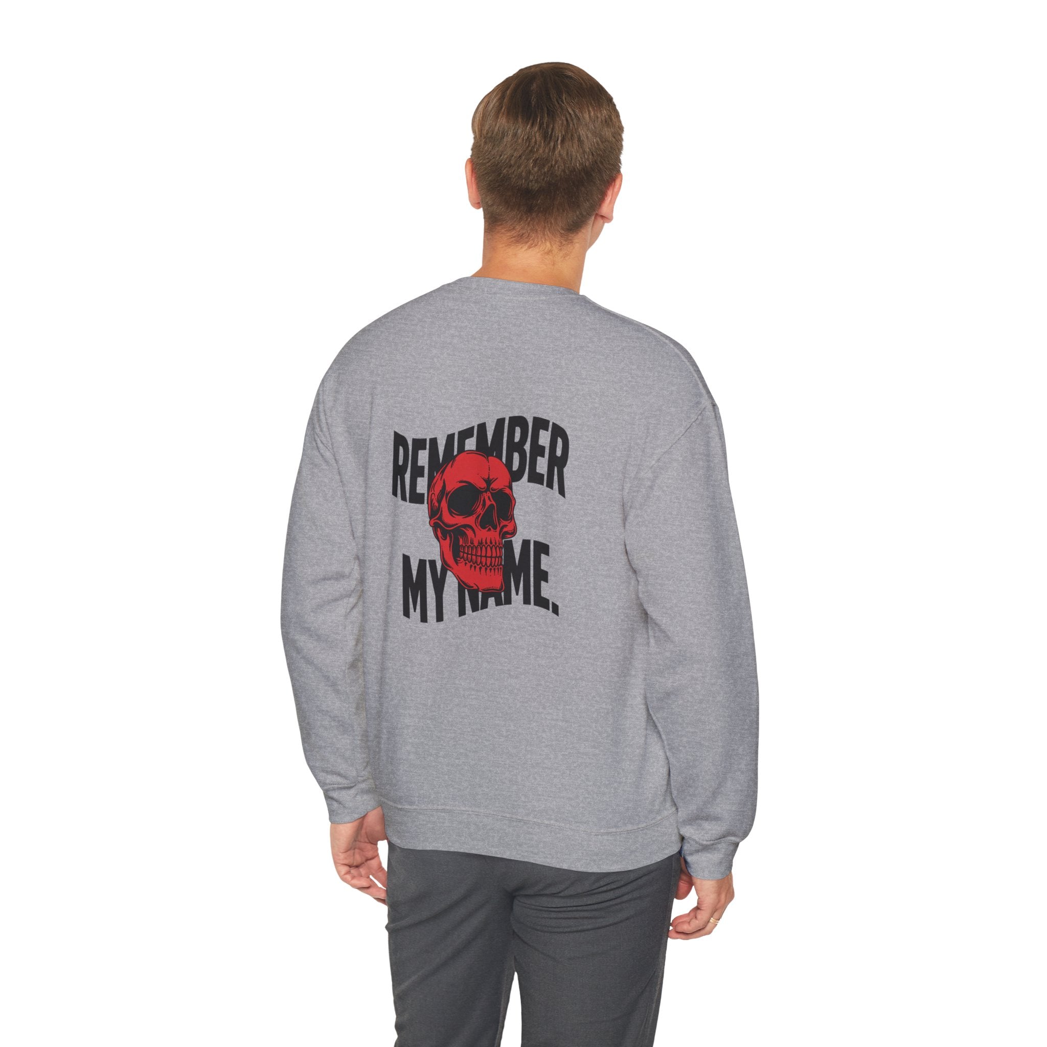 Remember My Name Crewneck Sweatshirt – Red Skull Graphic