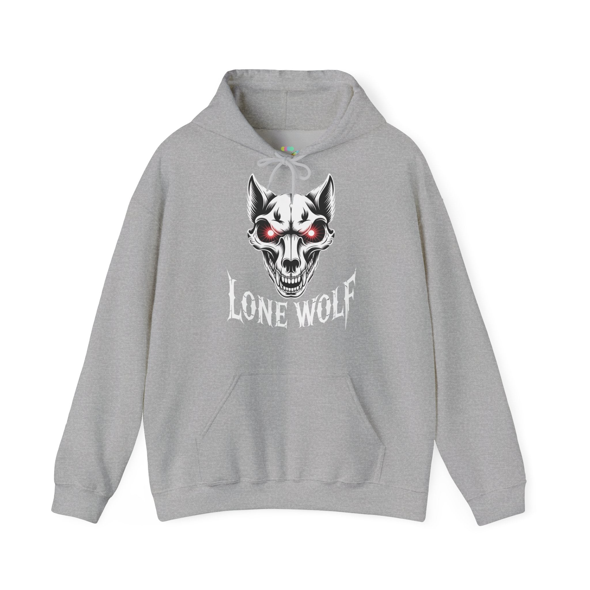 Lone Wolf Hooded Sweatshirt - Gothic Wolf Skull Hoodie with Red Eyes