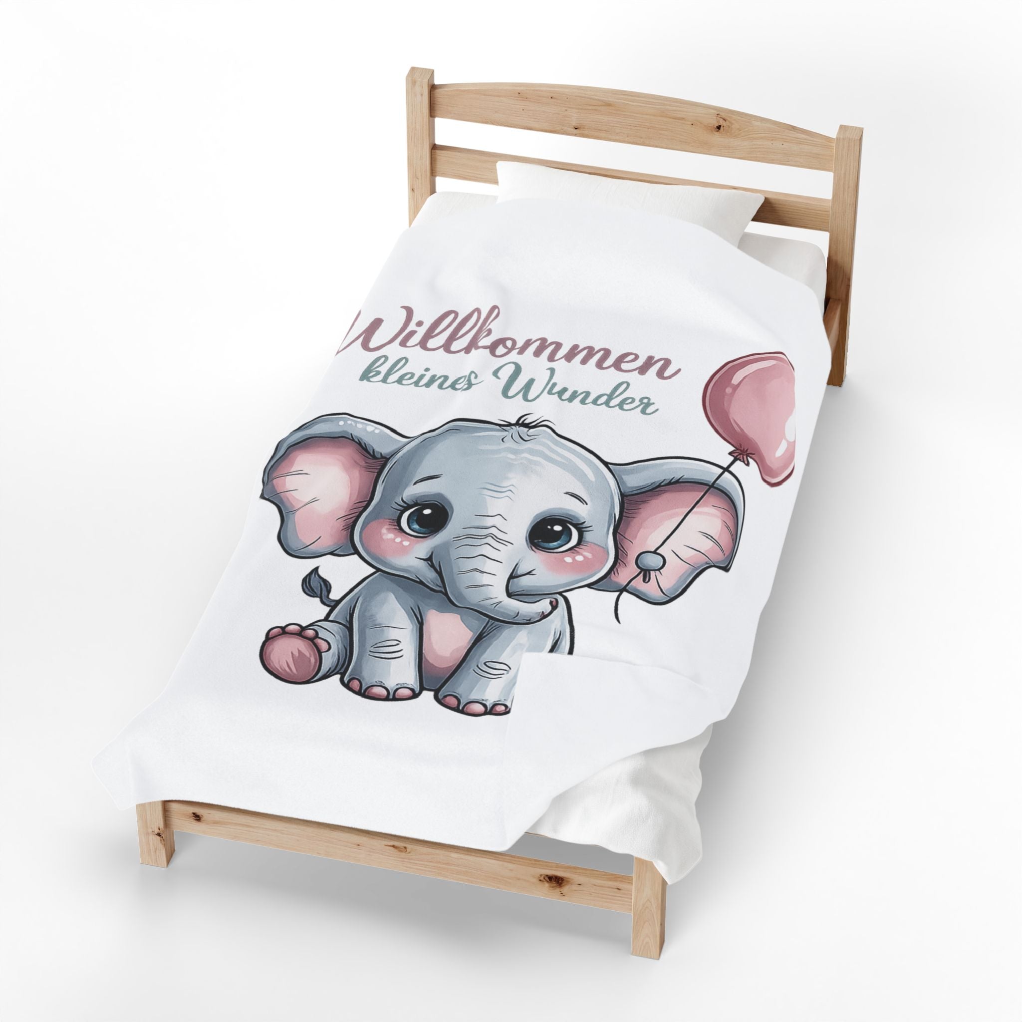 Baby Elephant Plush Blanket — "Willkommen kleines Wunder" Newborn Gift