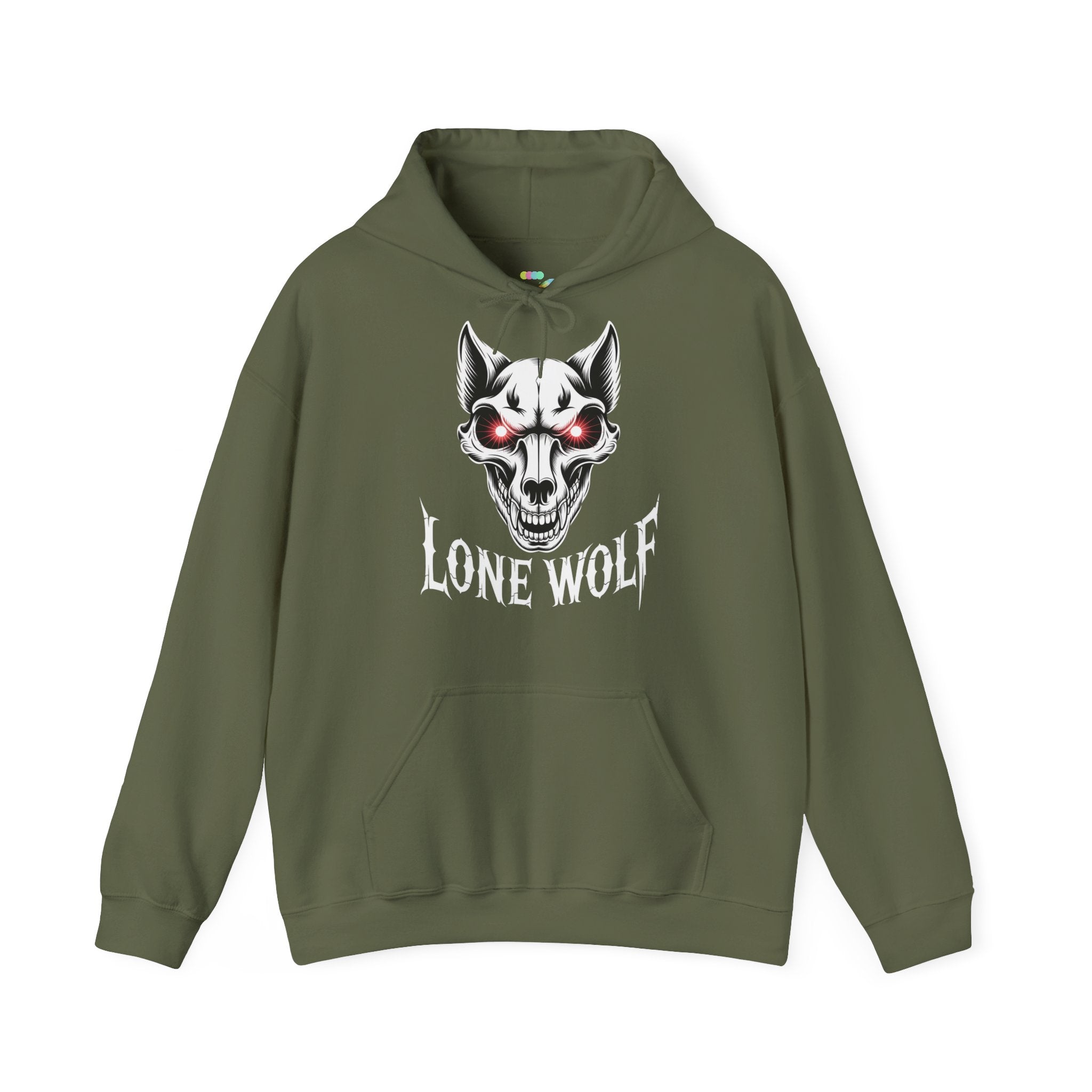 Lone Wolf Hooded Sweatshirt - Gothic Wolf Skull Hoodie with Red Eyes