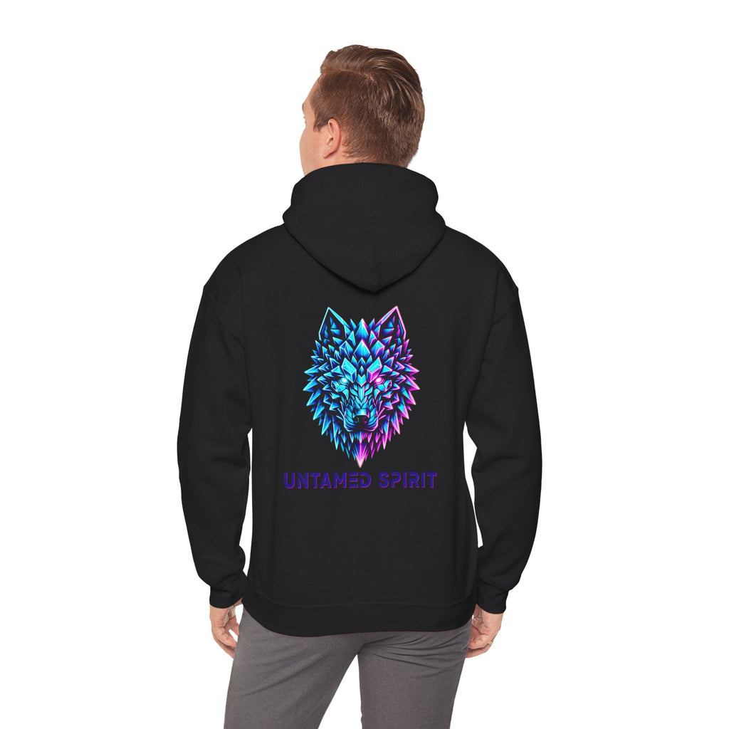 Untamed Spirit Wolf Hoodie — Neon Geometric Wolf Graphic Sweatshirt