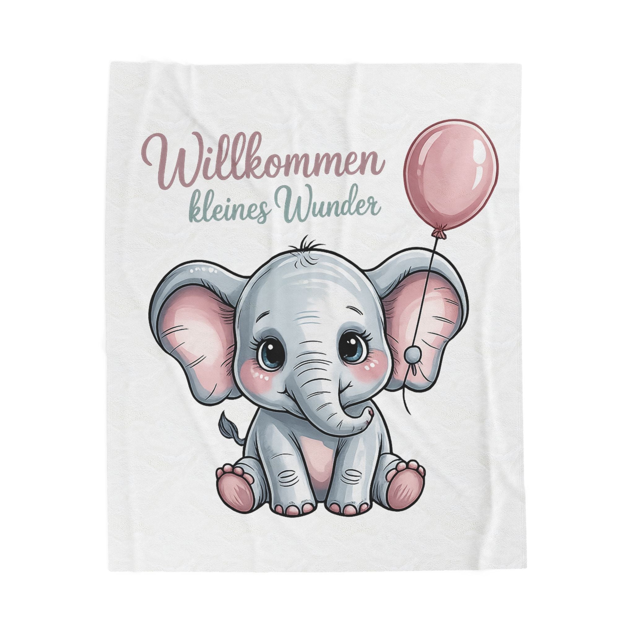 Baby Elephant Plush Blanket — "Willkommen kleines Wunder" Newborn Gift