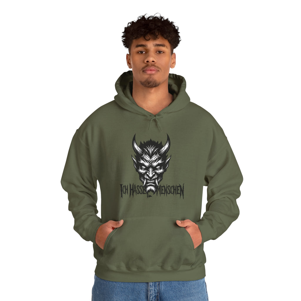 Devil Face Hoodie with 'Ich Hasse Menschen' Gothic Graphic