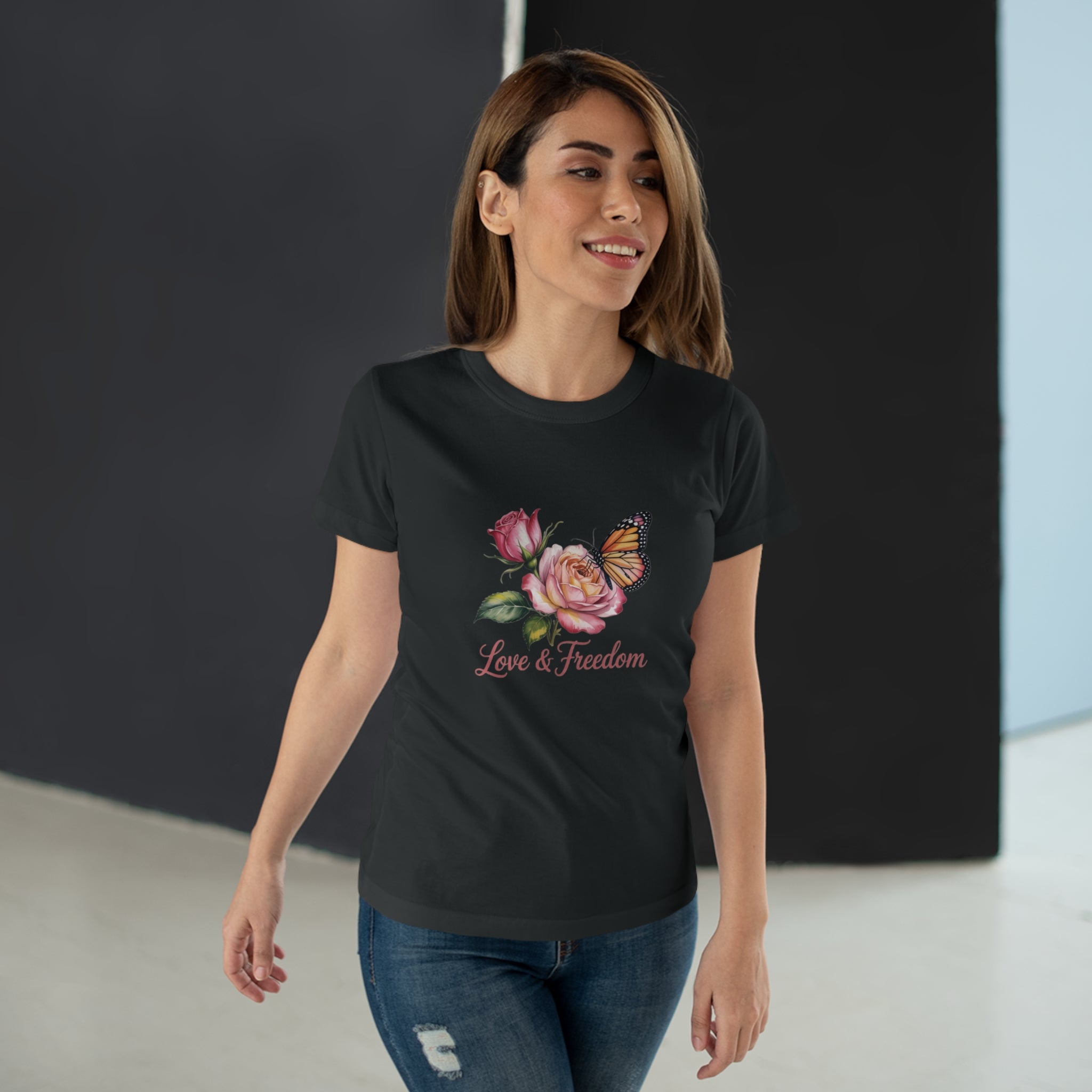 Love & Freedom Floral T-Shirt — Butterfly Rose Women's Tee