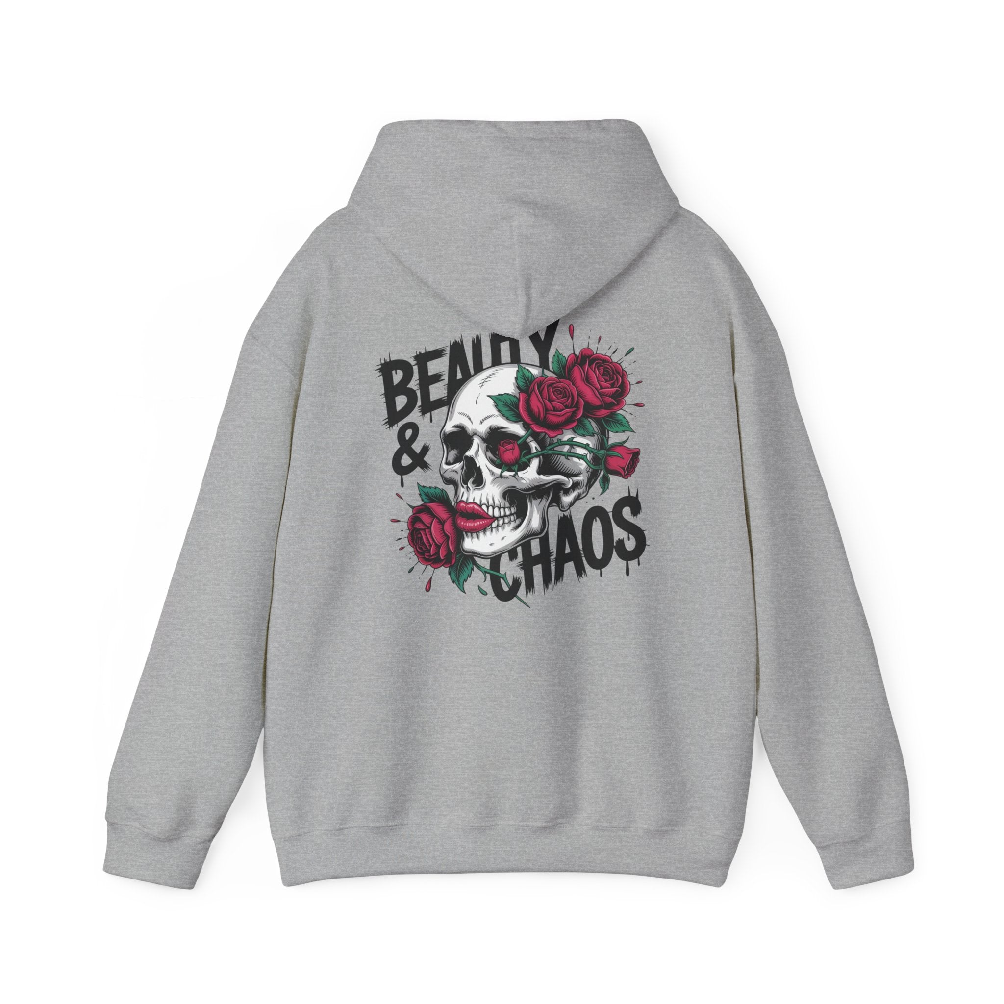 Beauty & Chaos Skull Hoodie — Floral Rose Skull Graphic Sweatshirt