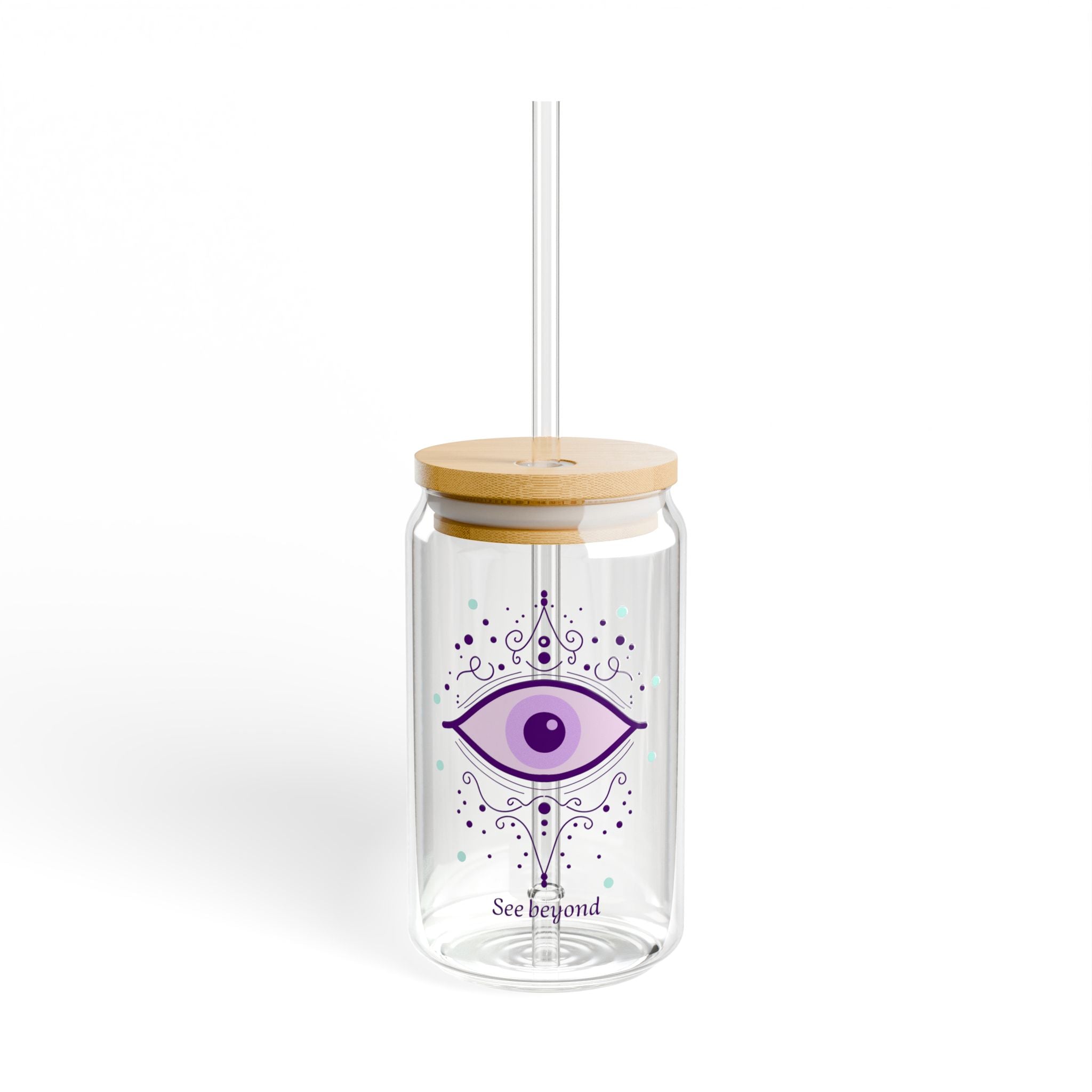 See Beyond 470ml Glass — Purple Mystic Eye Tumbler with Bamboo Lid