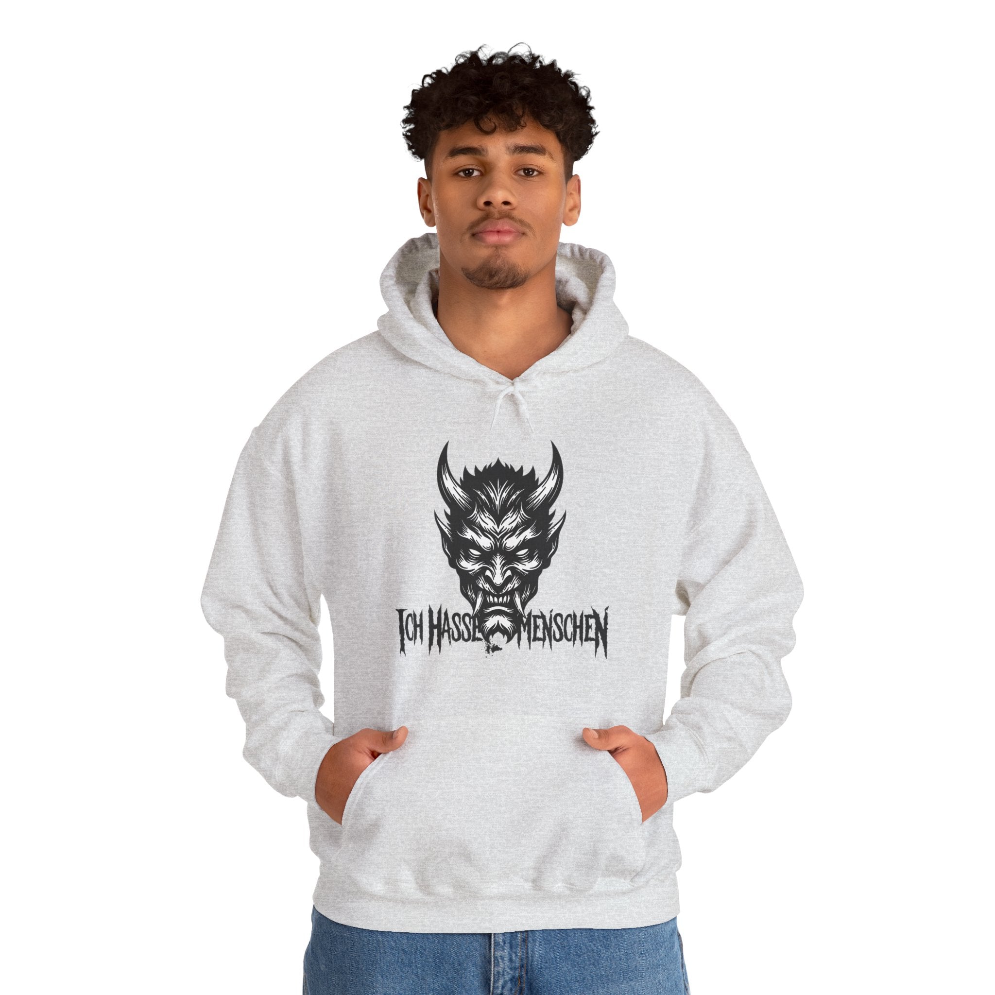 Devil Face Hoodie with 'Ich Hasse Menschen' Gothic Graphic