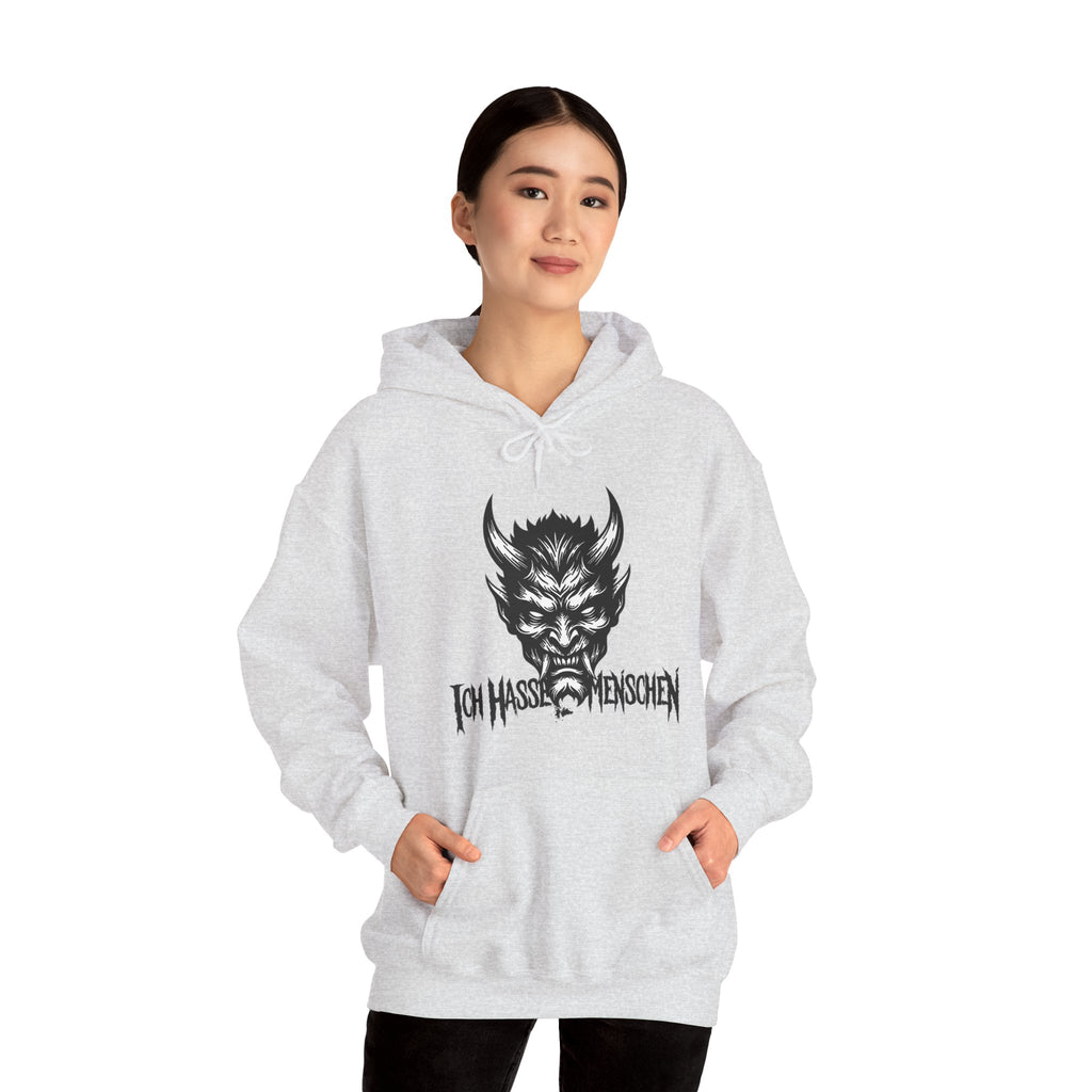 Devil Face Hoodie with 'Ich Hasse Menschen' Gothic Graphic