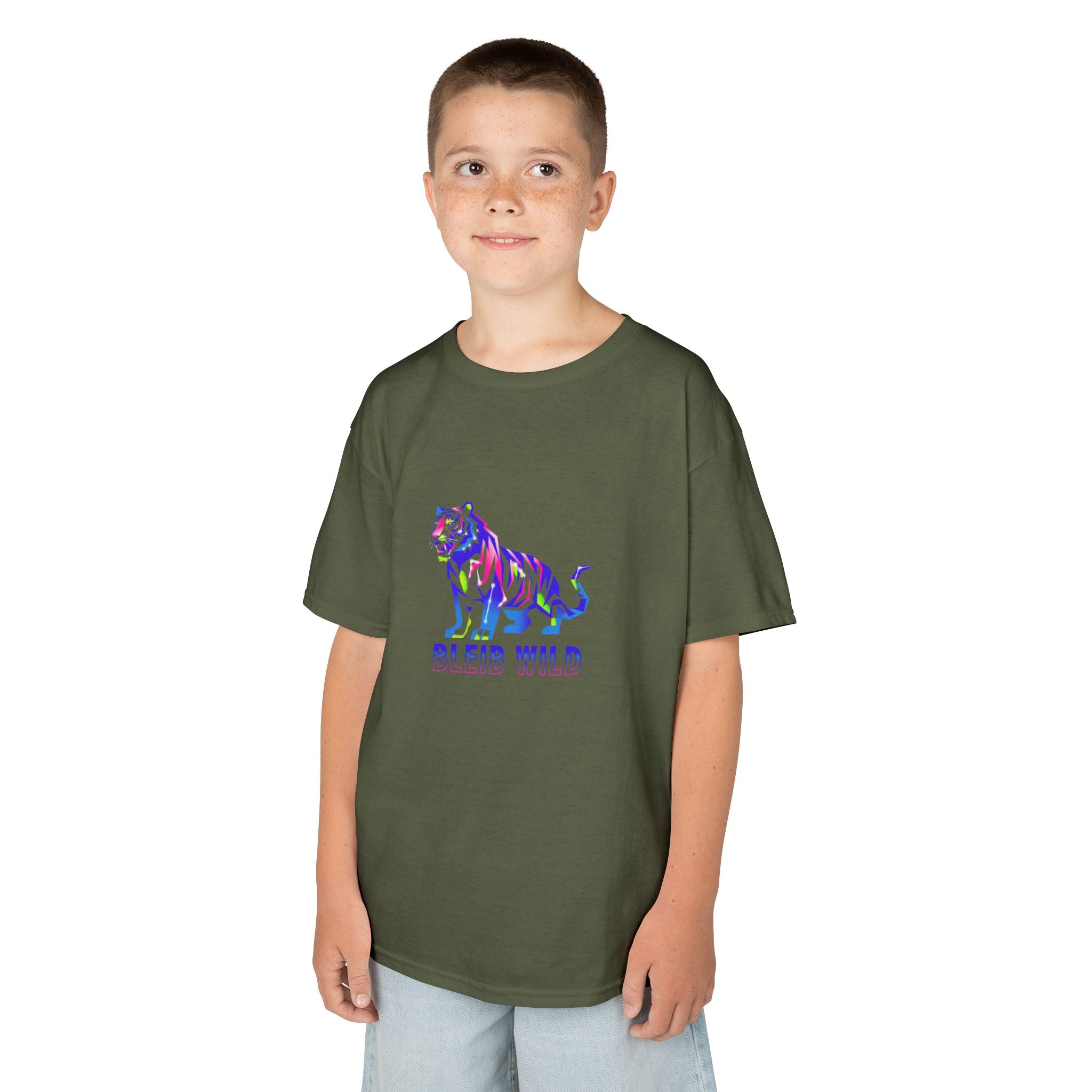 Ýouth Kids Tee — Colorful Tiger "Bleed Wild" Graphic