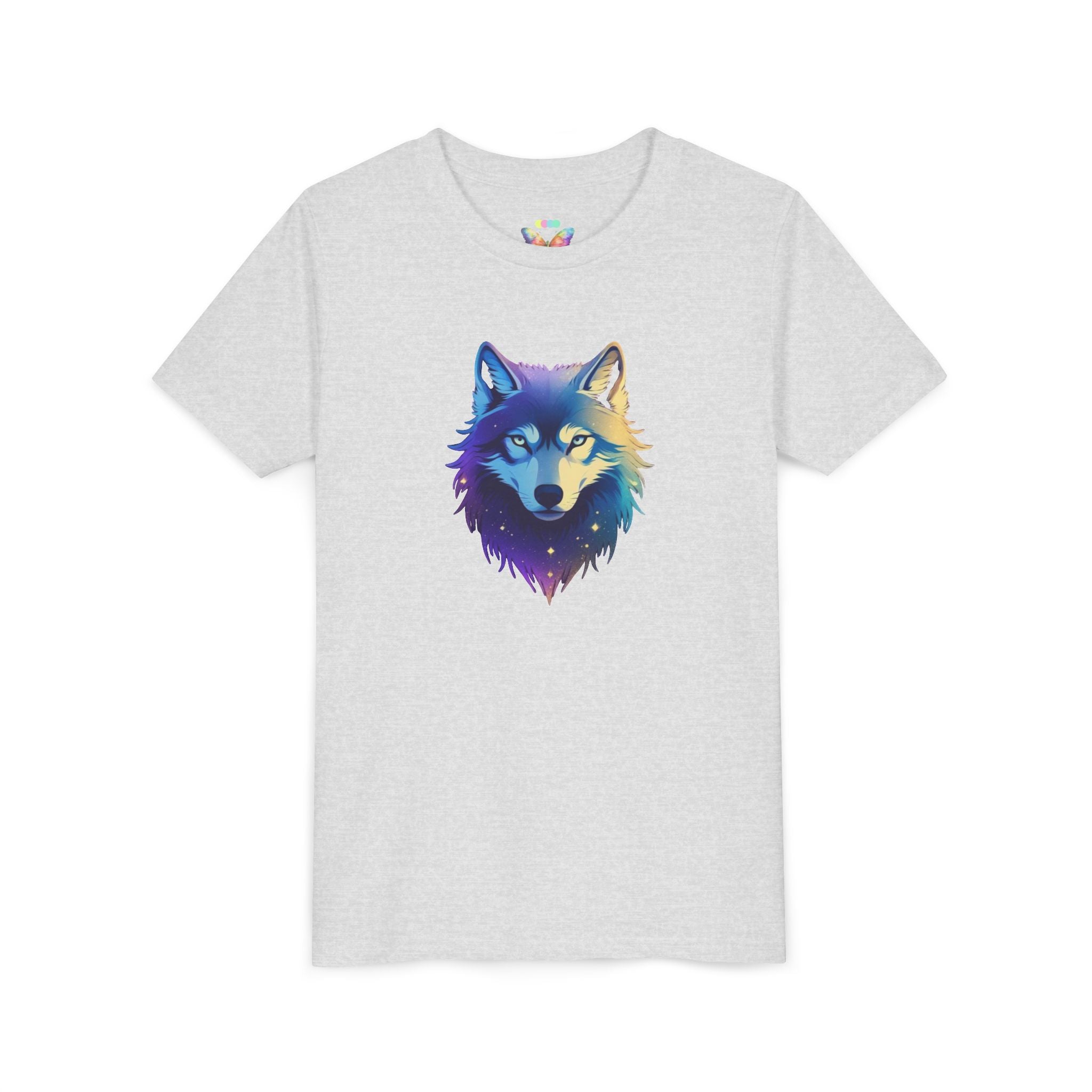 Youth Wolf Graphic Tee — Colorful Cosmic Wolf Head Shirt