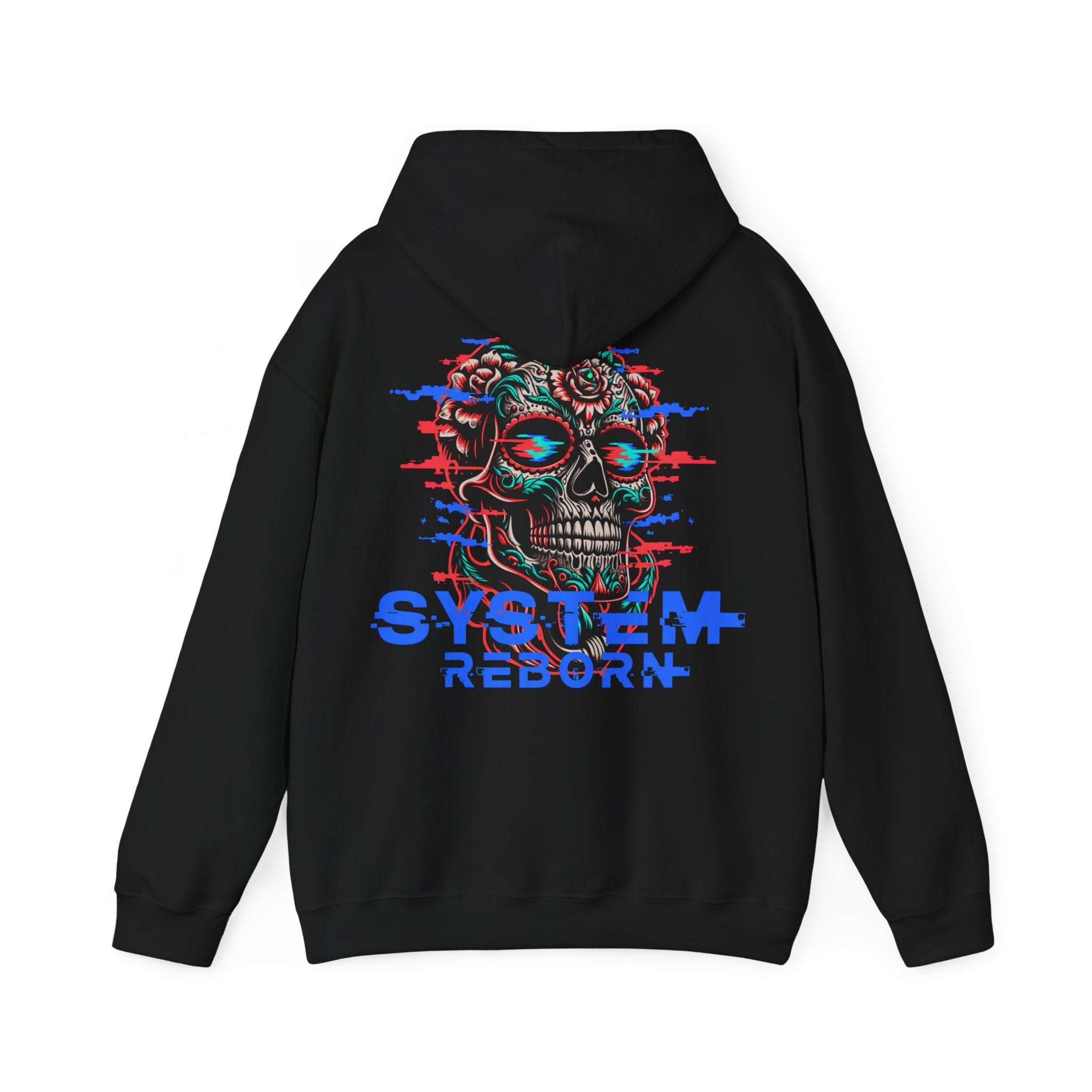 System Reborn Skull Hoodie — Cyberpunk Glitch Graphic Sweatshirt