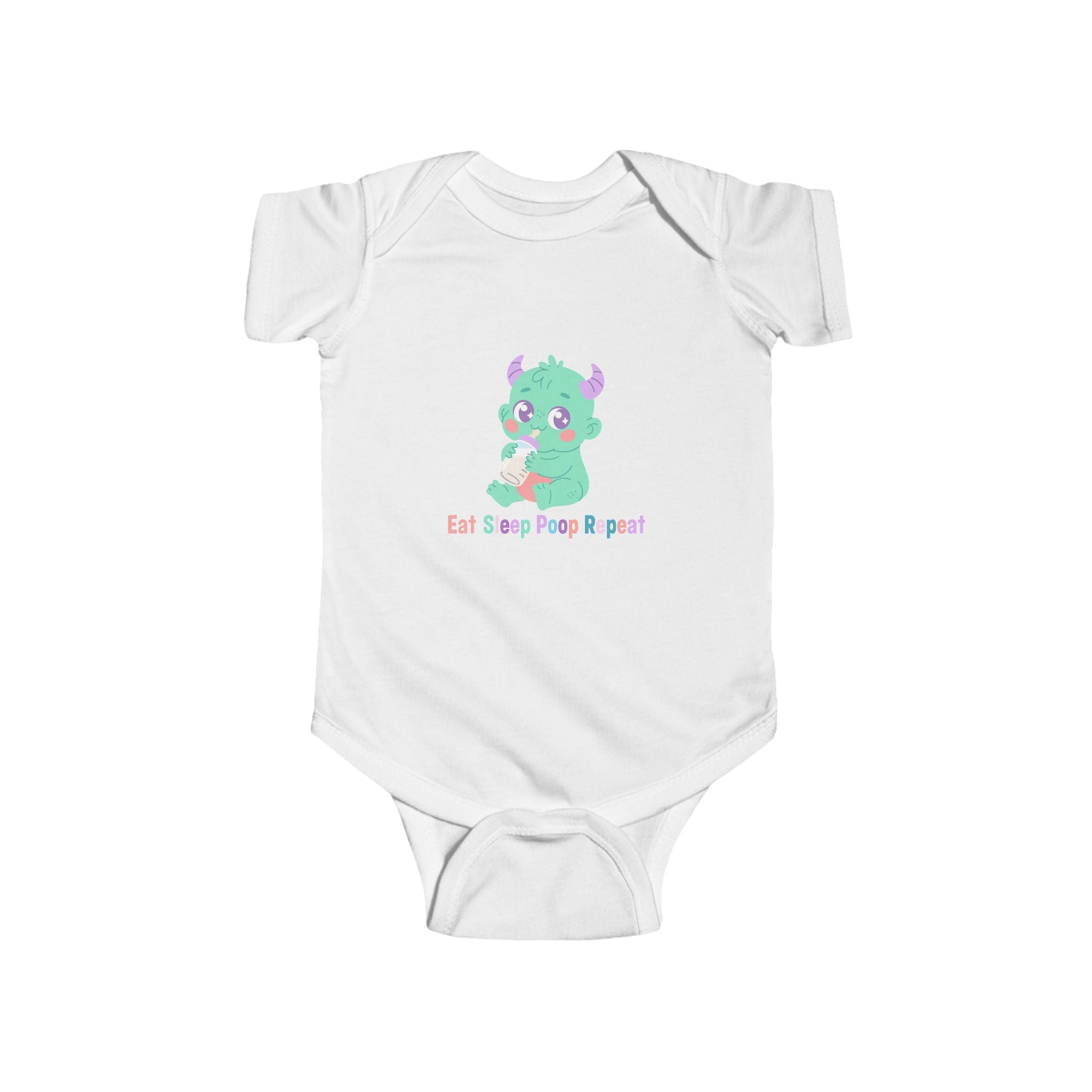 Baby Bodysuit – Cute Green Monster "Eat Sleep Poop Repeat" Infant Onesie