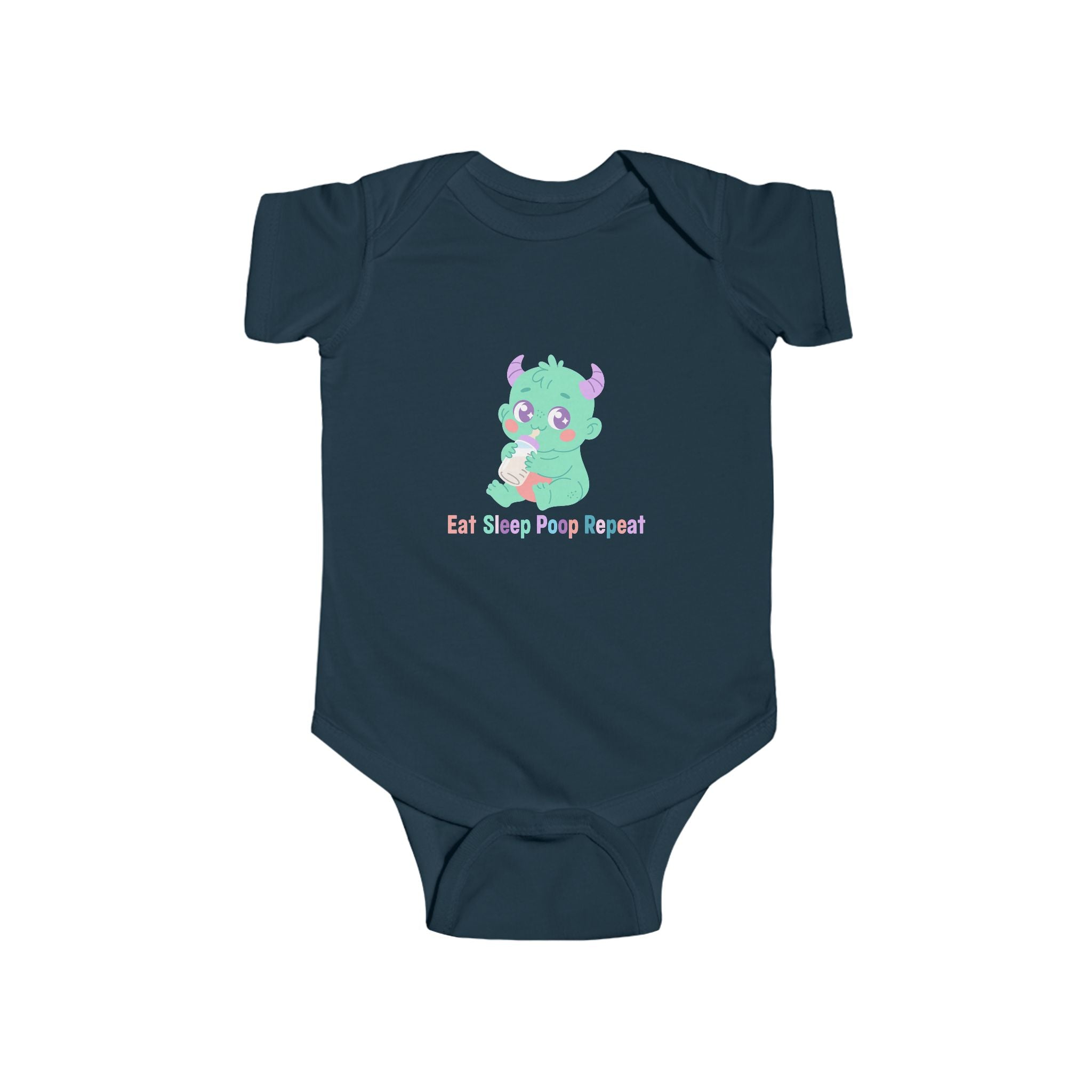Baby Bodysuit – Cute Green Monster "Eat Sleep Poop Repeat" Infant Onesie